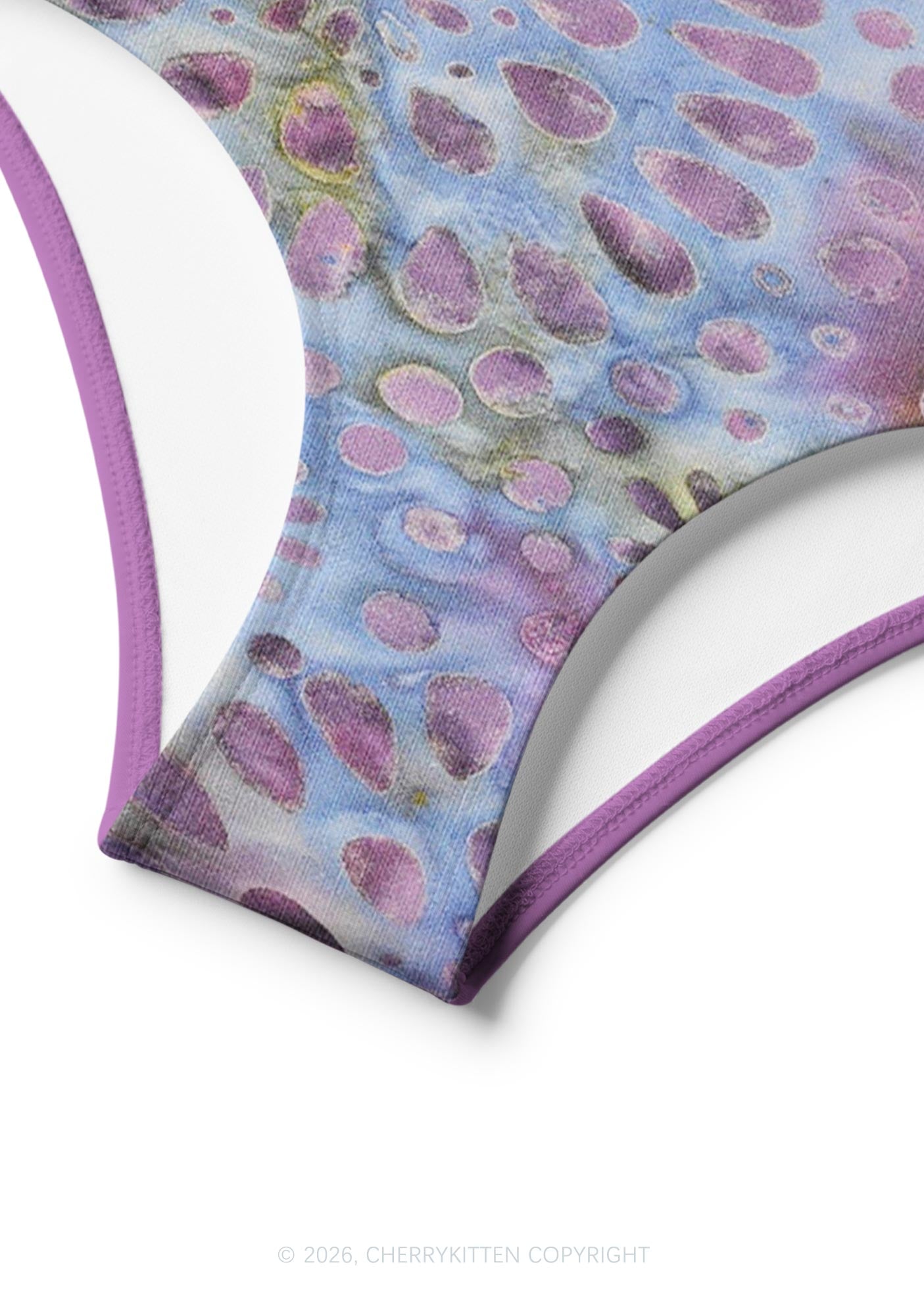 Purple Fluid Spotted Y2K Print Bikini Set Cherrykitten