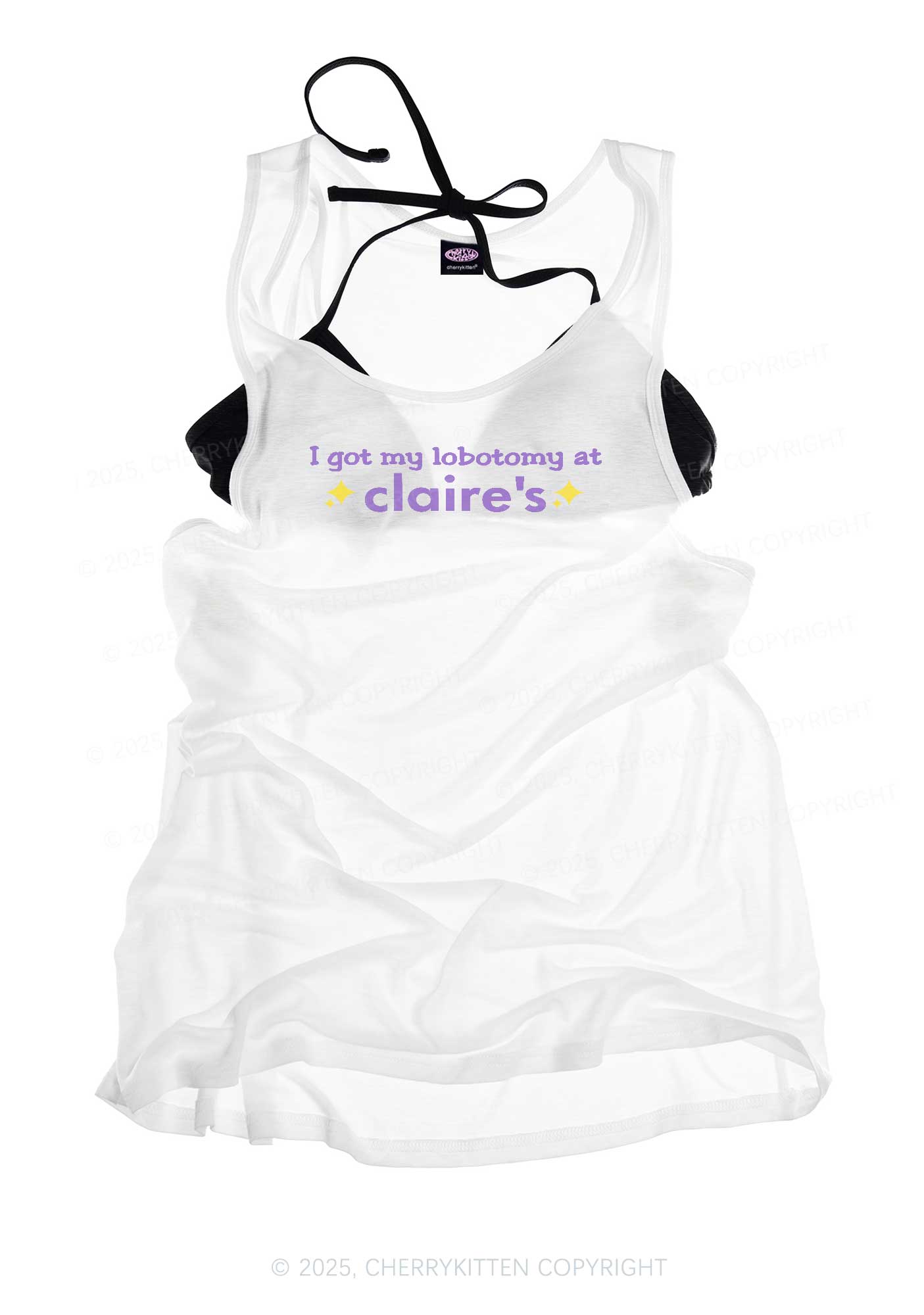 I Got My Lobotomy At Claire's Y2K Sheer Boyfriend Tank Cherrykitten
