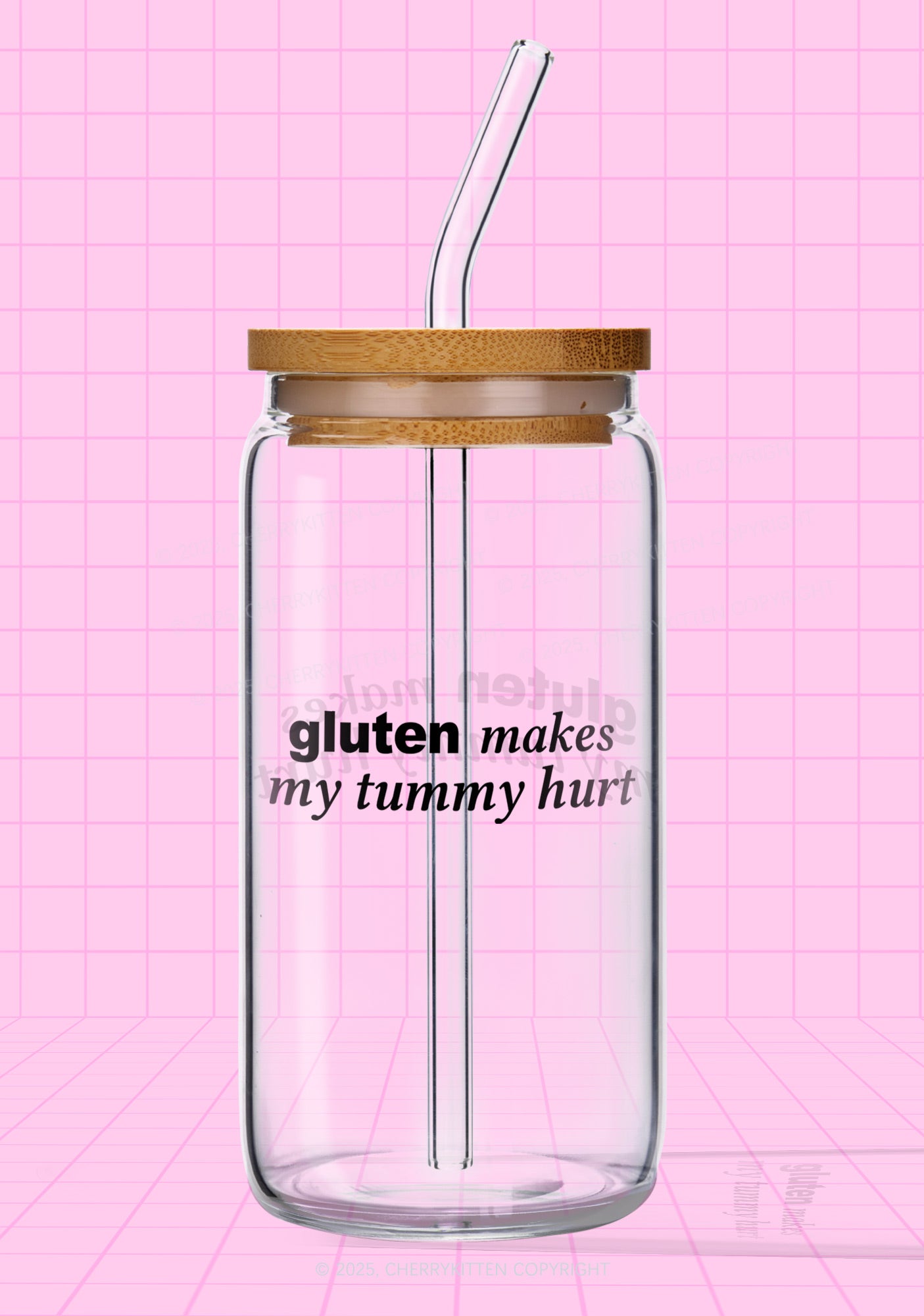 Gluten Makes Tummy Hurt Y2K Printed Glass Cup Cherrykitten