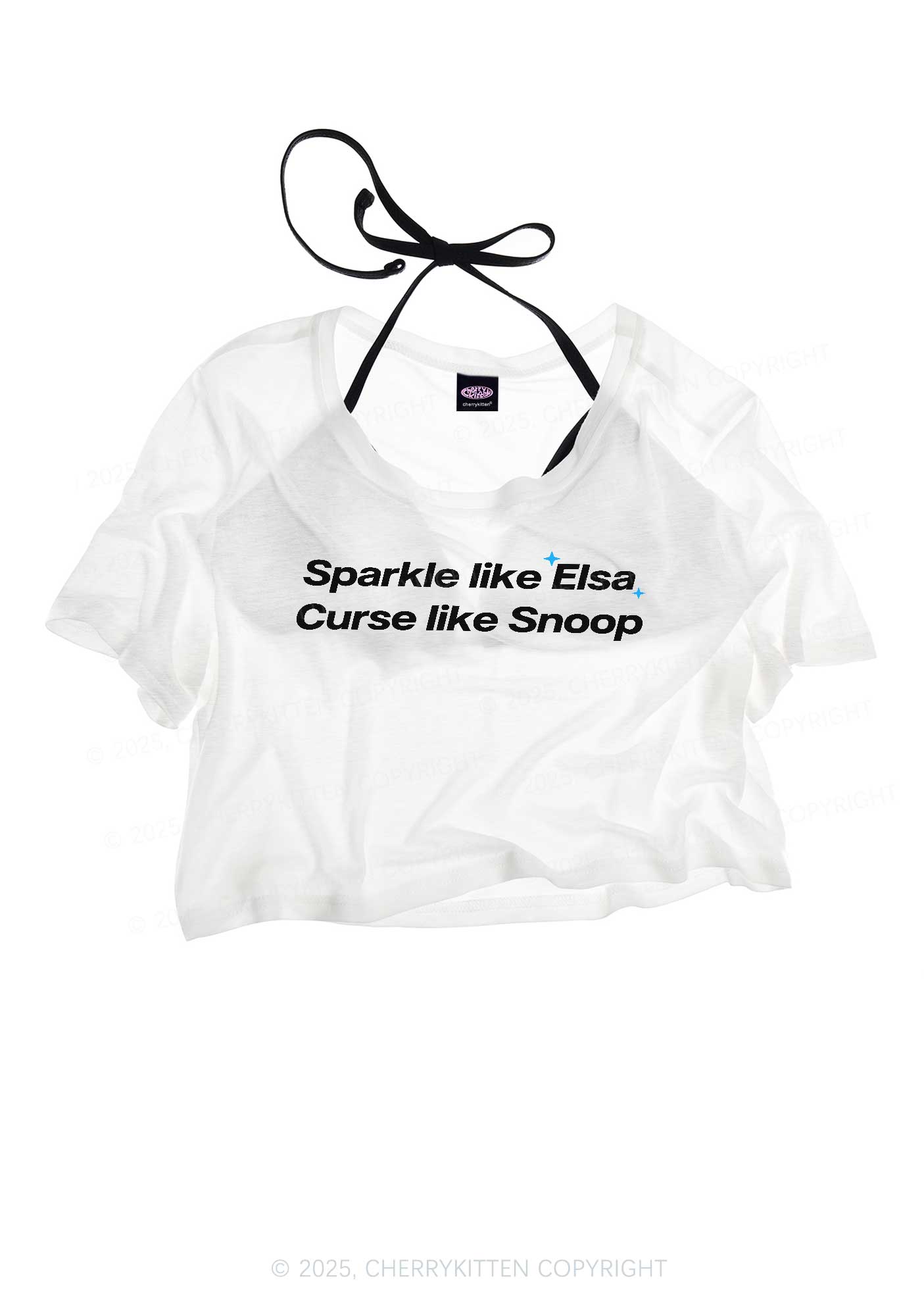 Sparkle Like Princess Y2K Sheer Crop Tee Cherrykitten