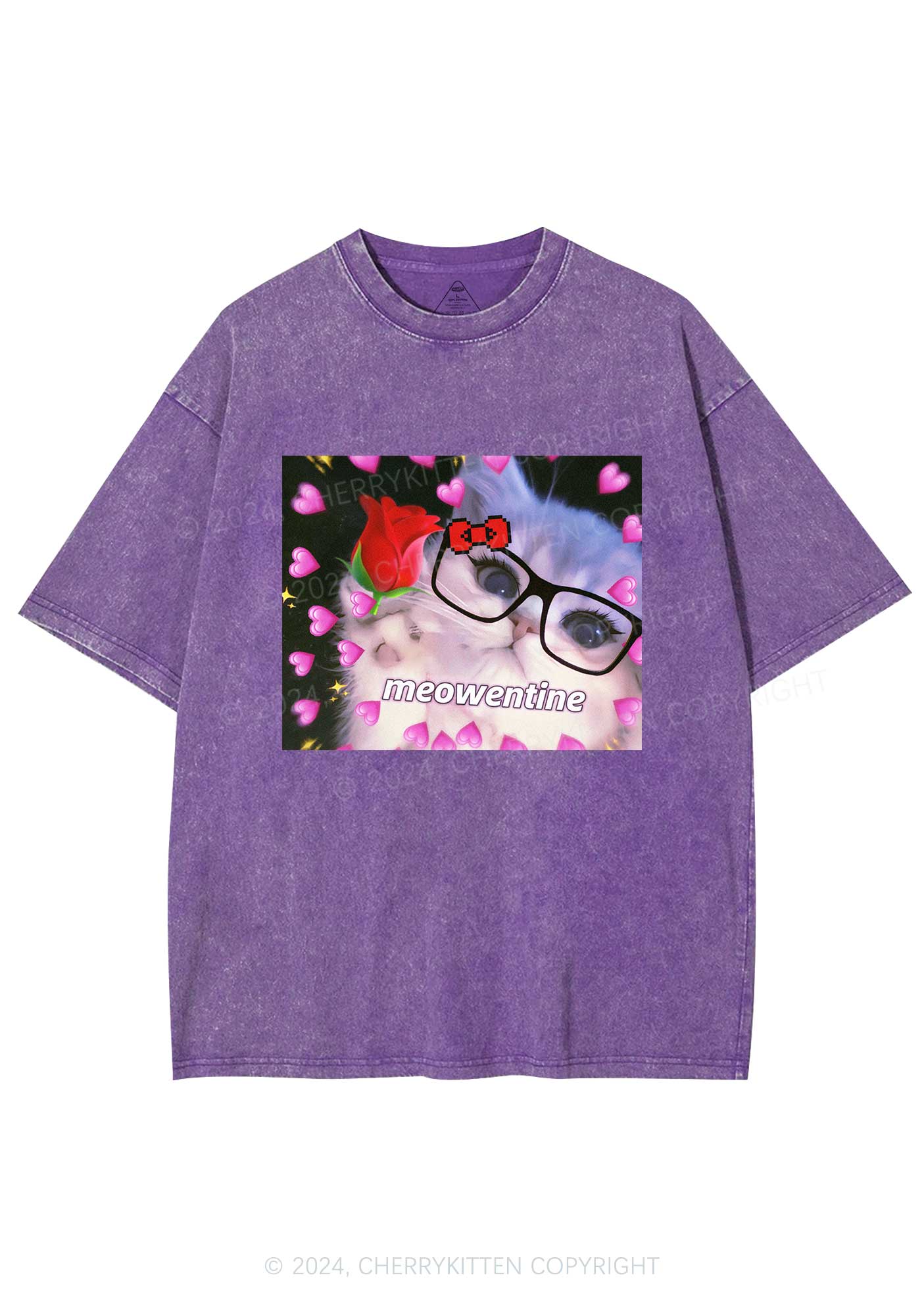 Meowentine Kitten Y2K Valentine's Day Washed Tee Cherrykitten