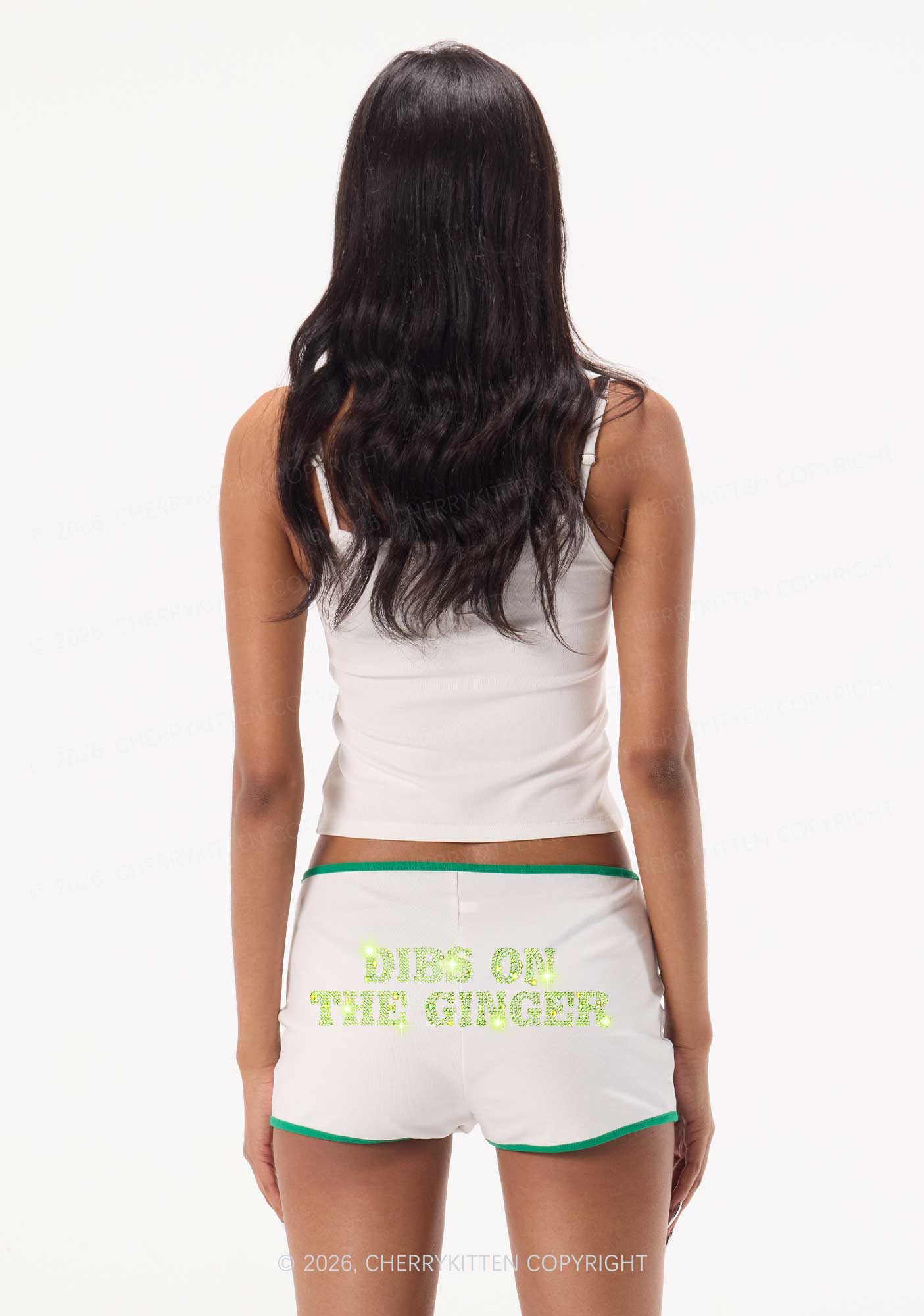 Rhinestone Dibs On The Ginger St Patricks Y2K Booty Shorts Cherrykitten