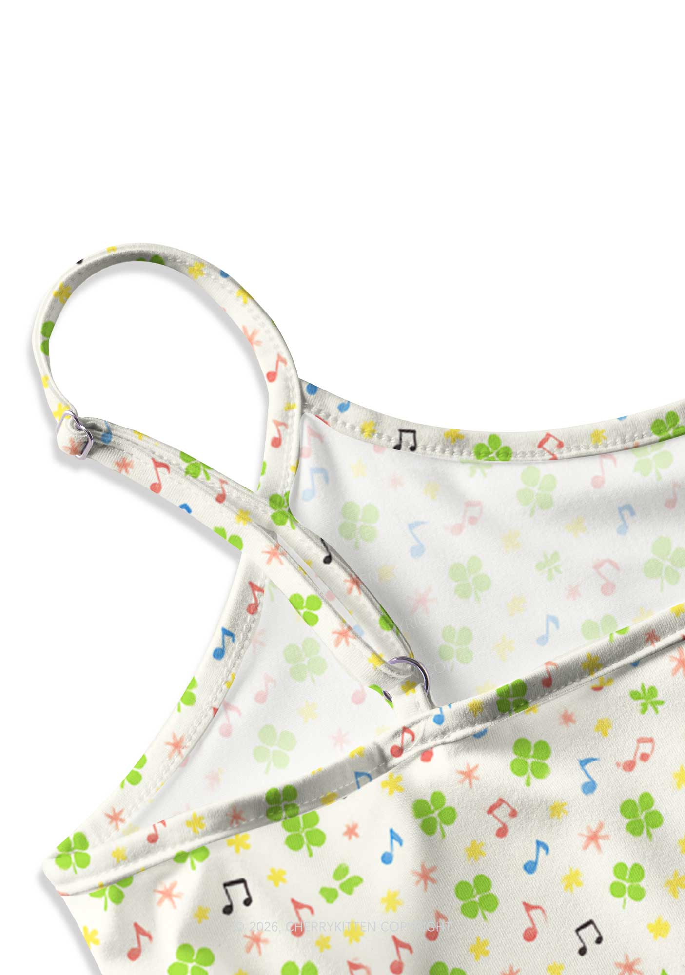 Music Notes Clover Stars St Patricks Y2K Print Cami Crop Top Cherrykitten