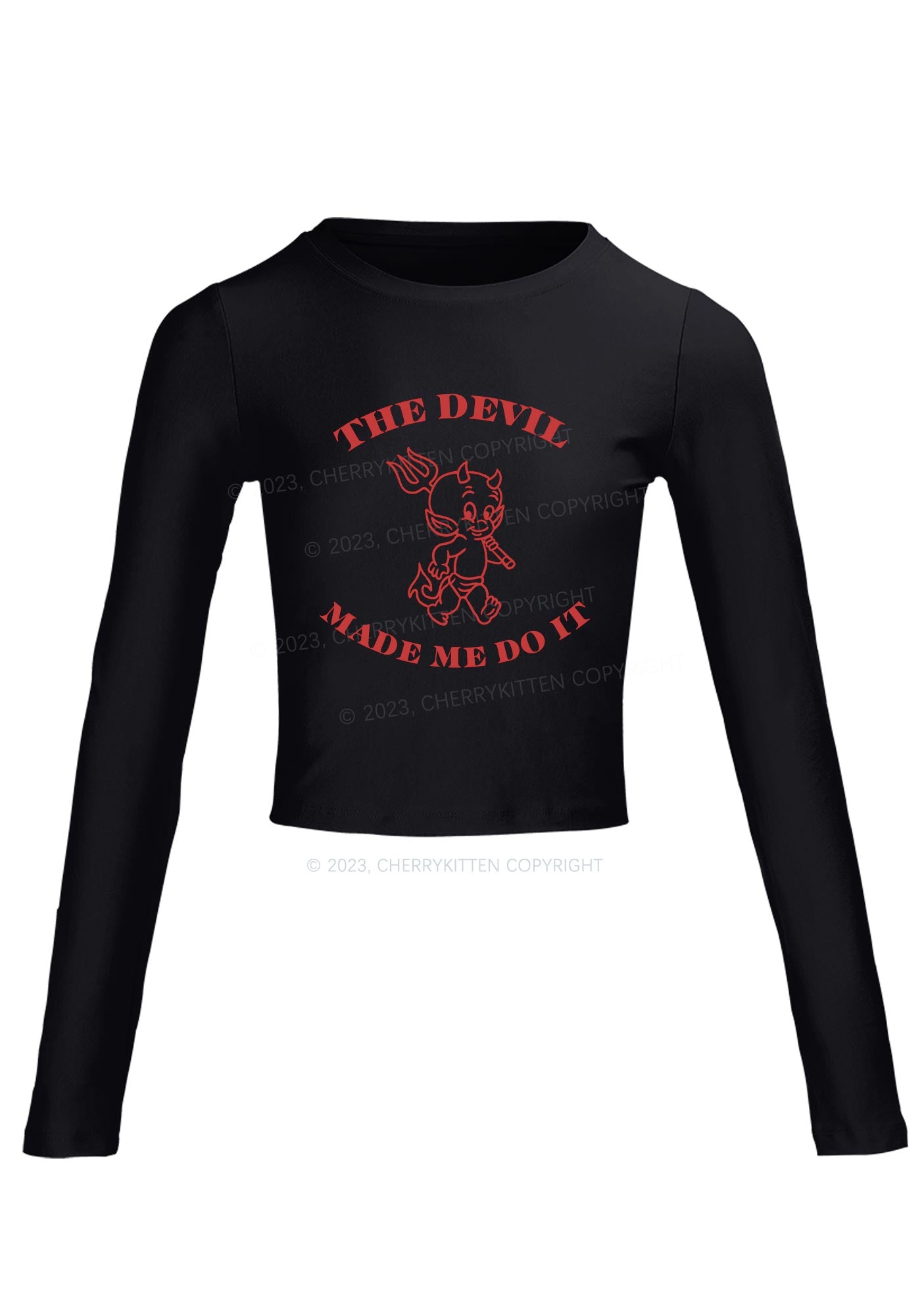 The Devil Made Me Do It Long Sleeve Crop Top Cherrykitten
