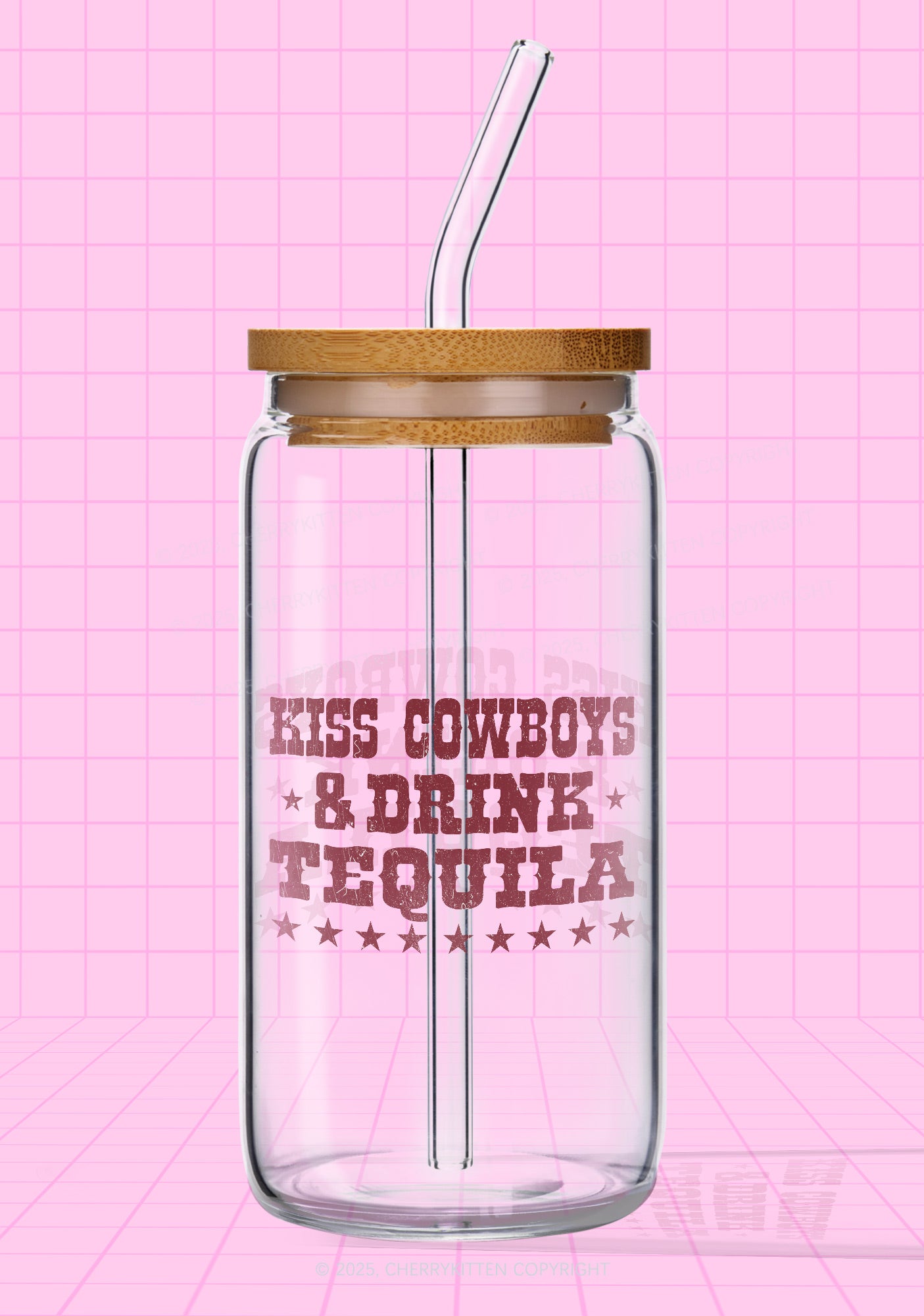 Kiss Cowboys Y2K Printed Glass Cup Cherrykitten