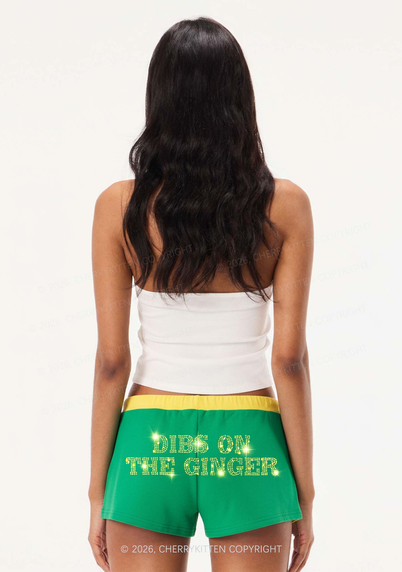 Rhinestone Dibs On The Ginger St Patricks Y2K Drawstring Mini Shorts Cherrykitten