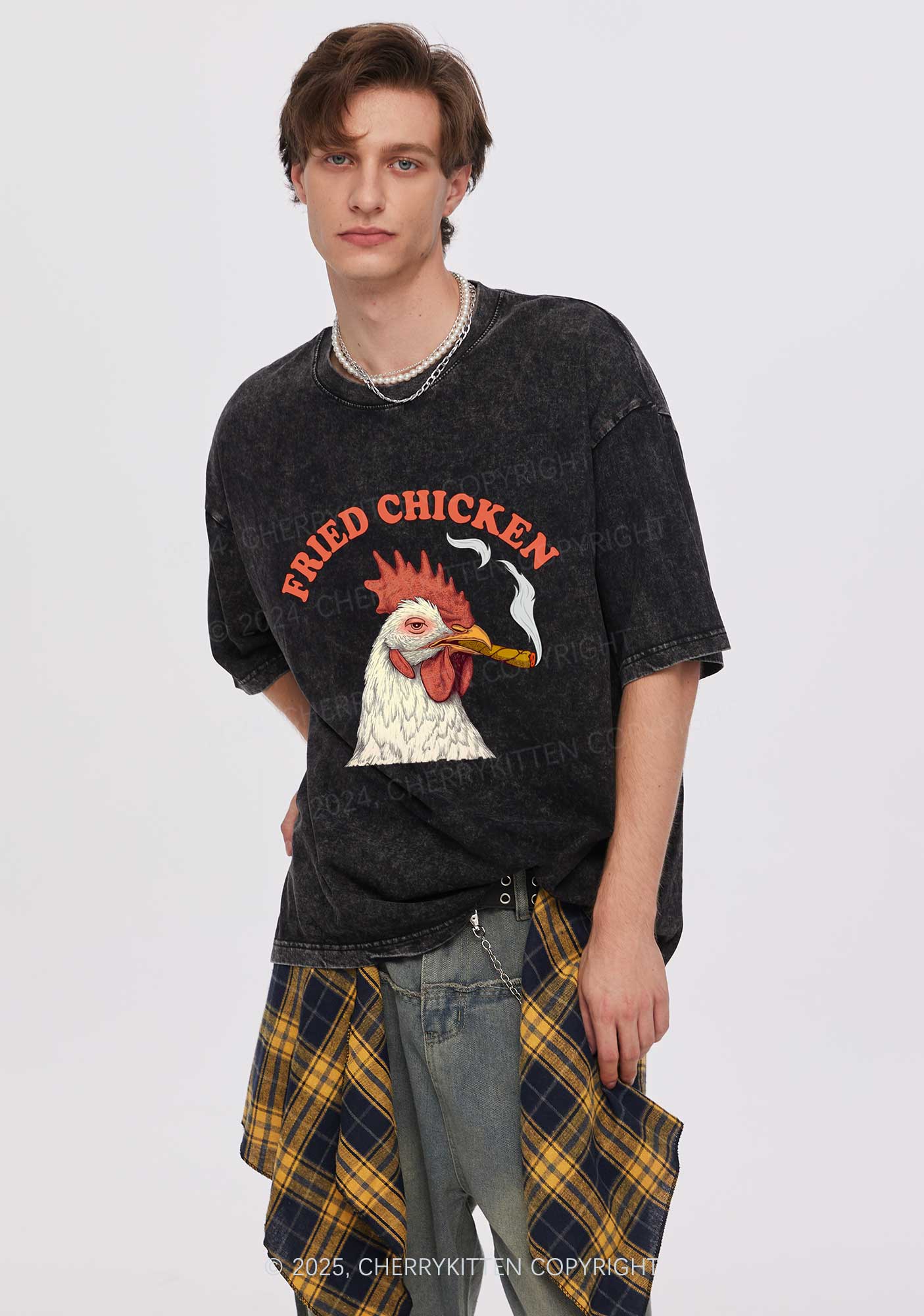 Fried Chicken Y2K Shirts Washed Tee Cherrykitten