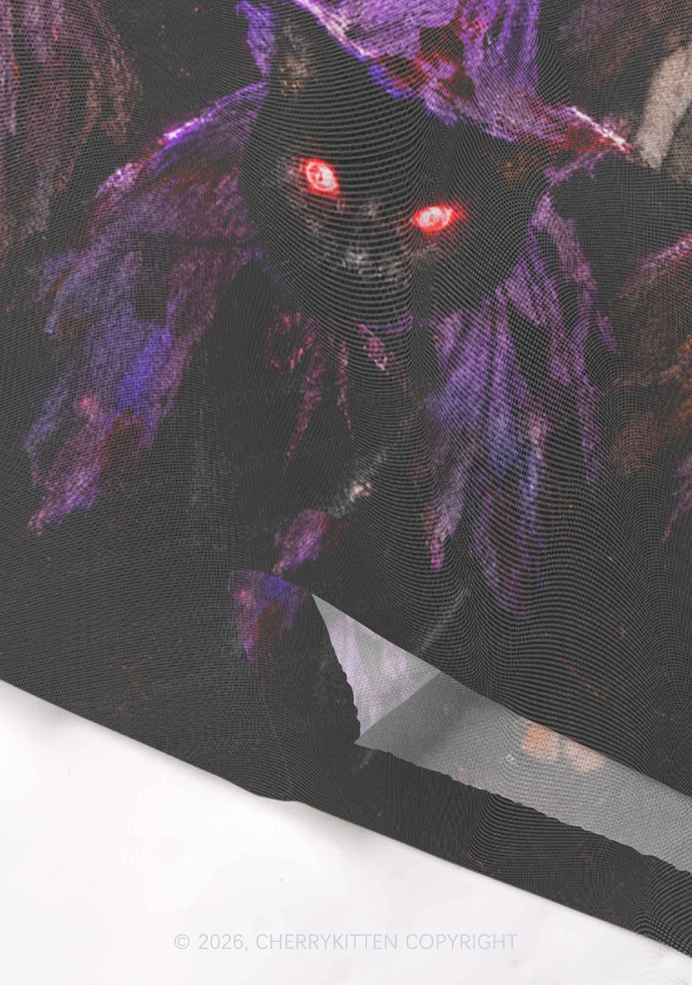 Halloween Purple Witch Hats Cat Y2K Mesh Crop Top Cherrykitten