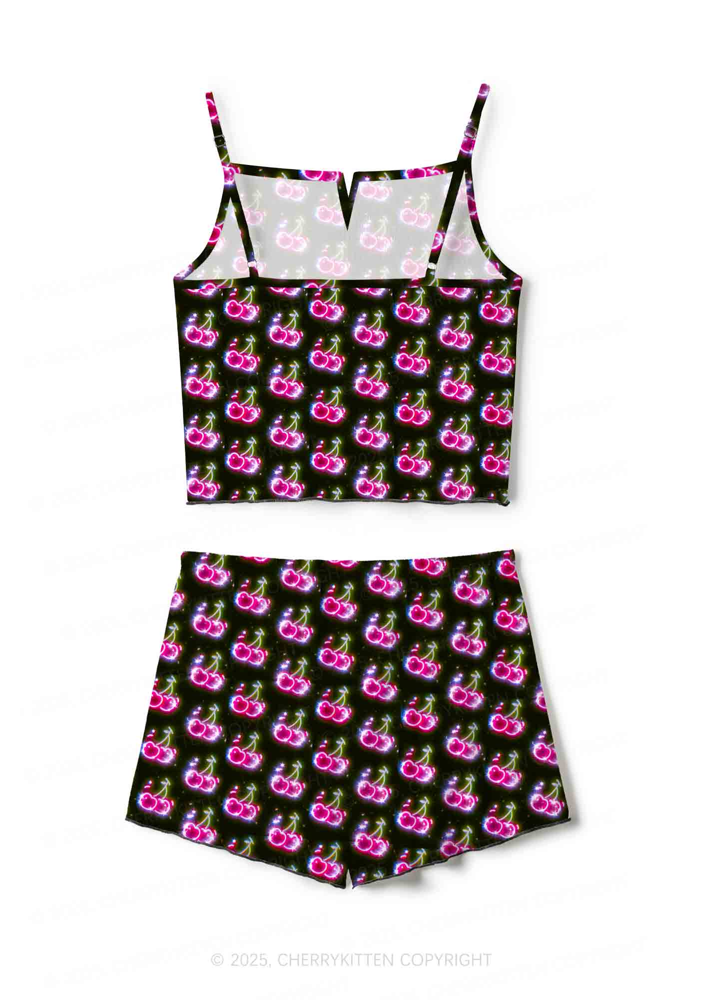 Glowing Cherry Dream Valentine's Day Y2K Print Cami Shorts Pajama Set Cherrykitten