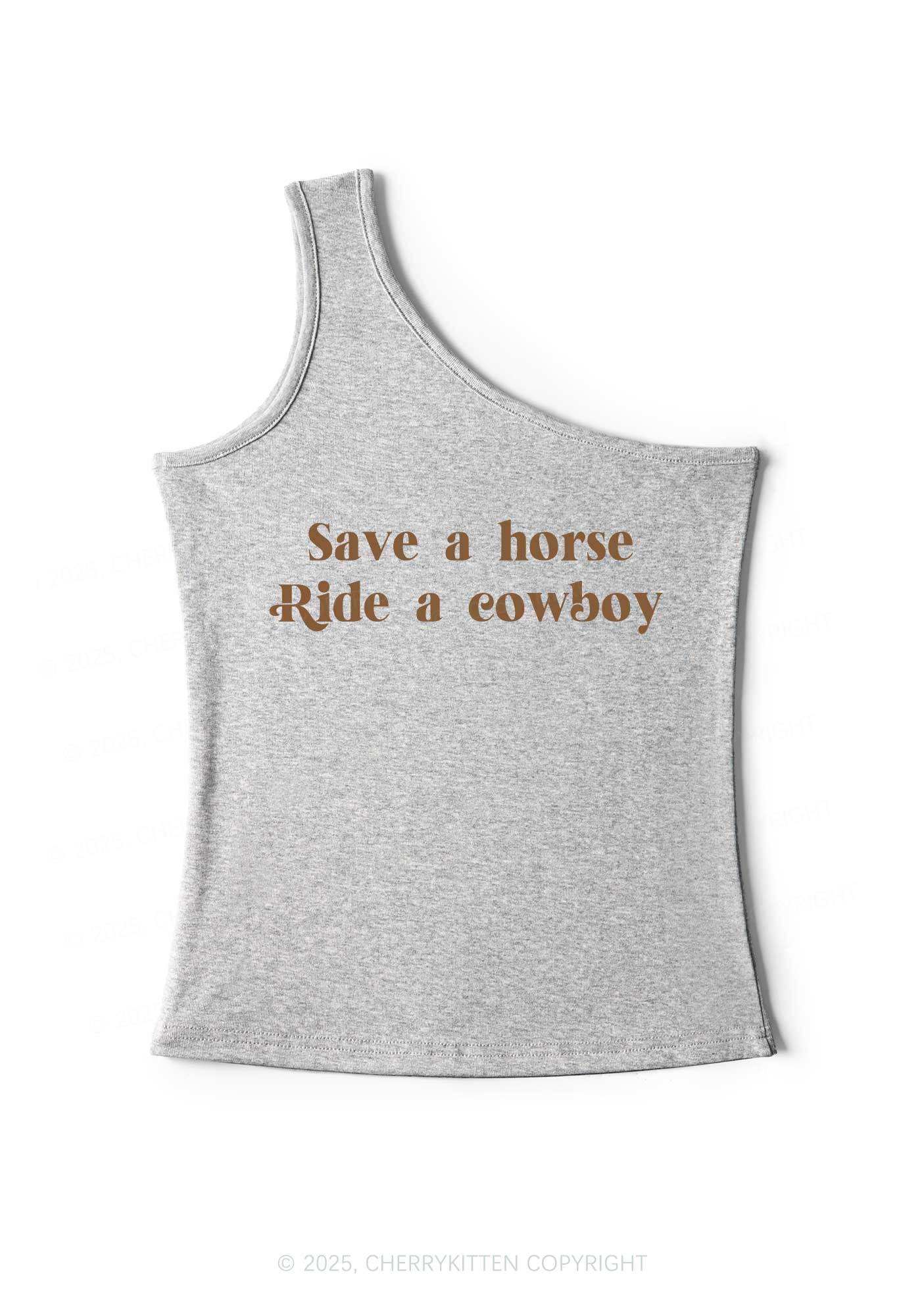 Save A Horse Ride A Cowboy Y2K One Shoulder Tank Top Cherrykitten