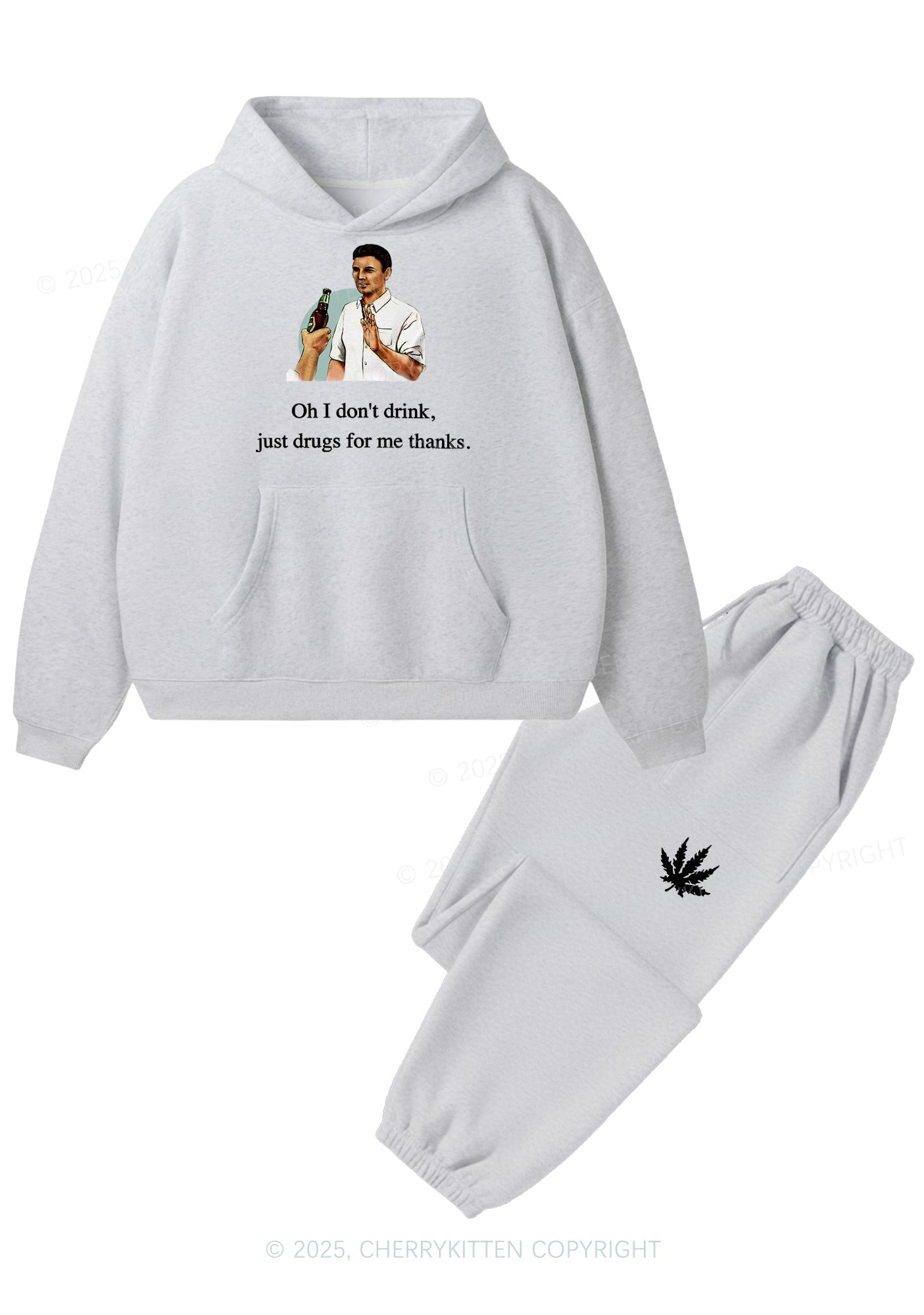 Oh I Dont Drink Y2K Fleece Hoodie Set Cherrykitten