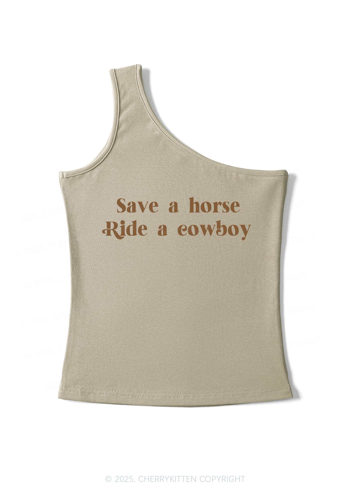 Save A Horse Ride A Cowboy Y2K One Shoulder Tank Top Cherrykitten