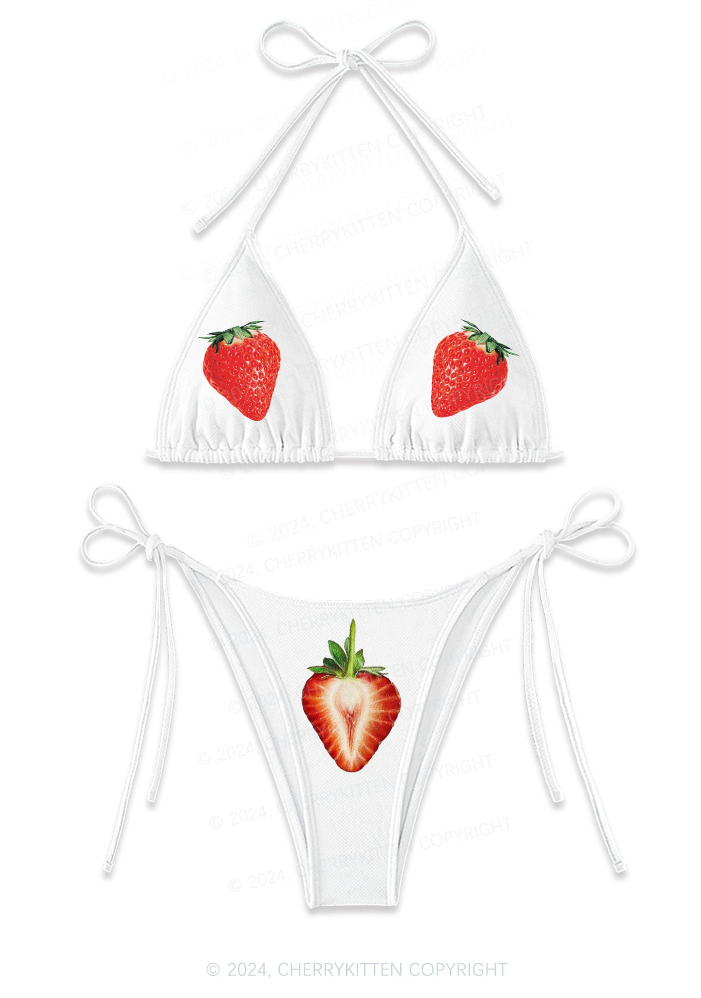 Strawberry Y2K Halter Triangle Bikini Set Cherrykitten