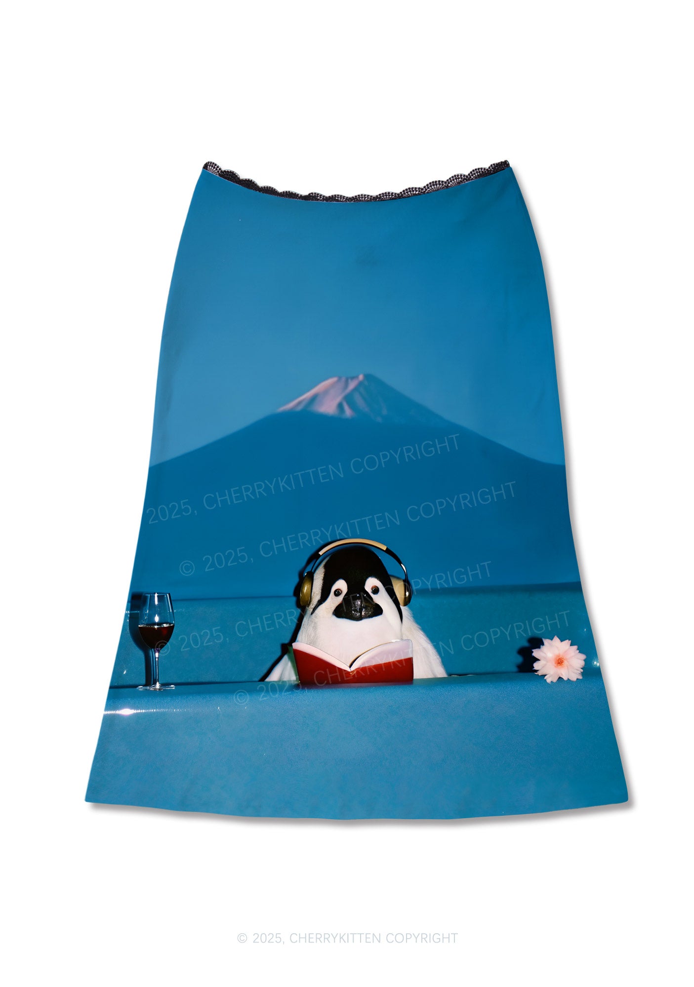 Penguin Reading Book Y2K Print Midi Skirt Cherrykitten