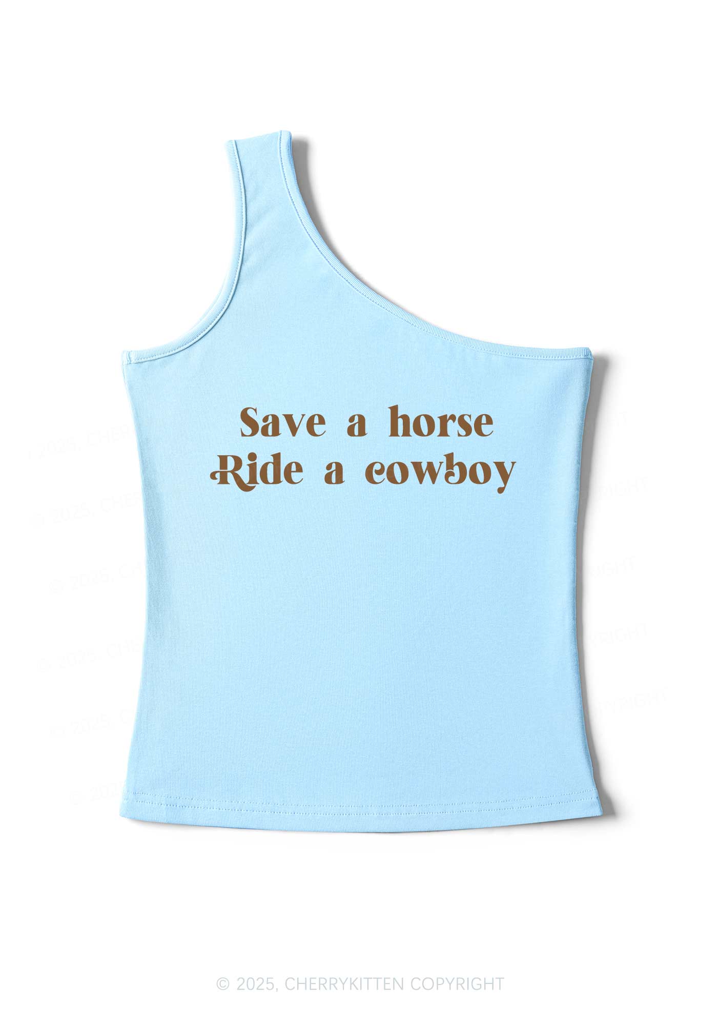 Save A Horse Ride A Cowboy Y2K One Shoulder Tank Top Cherrykitten