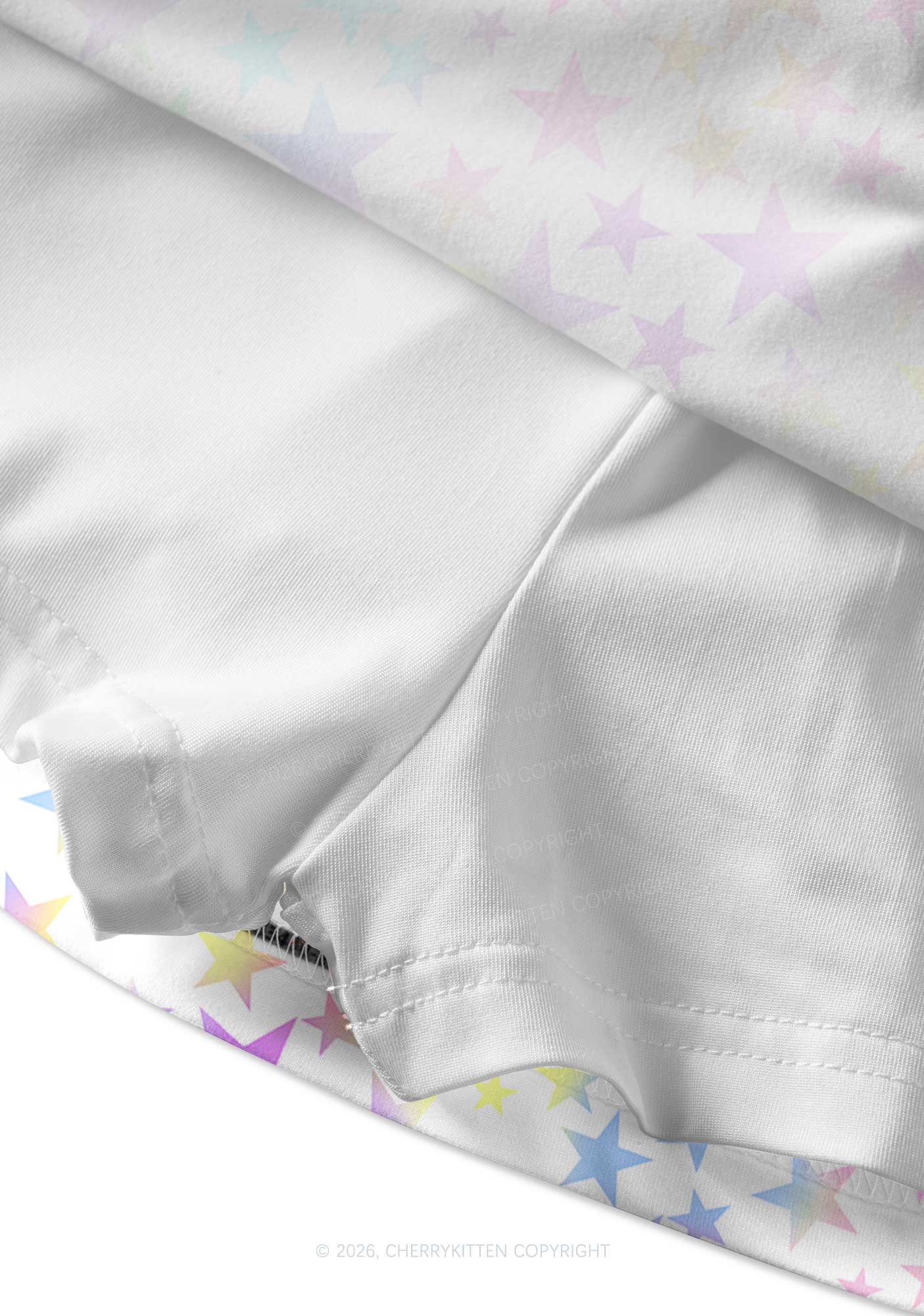 Rainbow Star On White Y2K Print Mini Skirt Cherrykitten