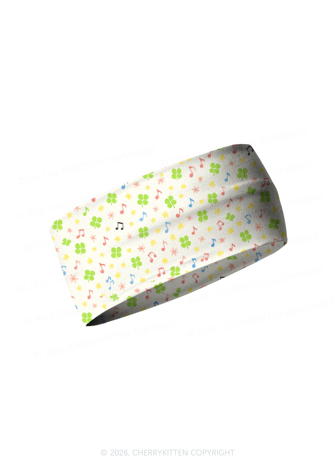 Music Notes Clover Stars St Patricks Y2K Print Headband Cherrykitten