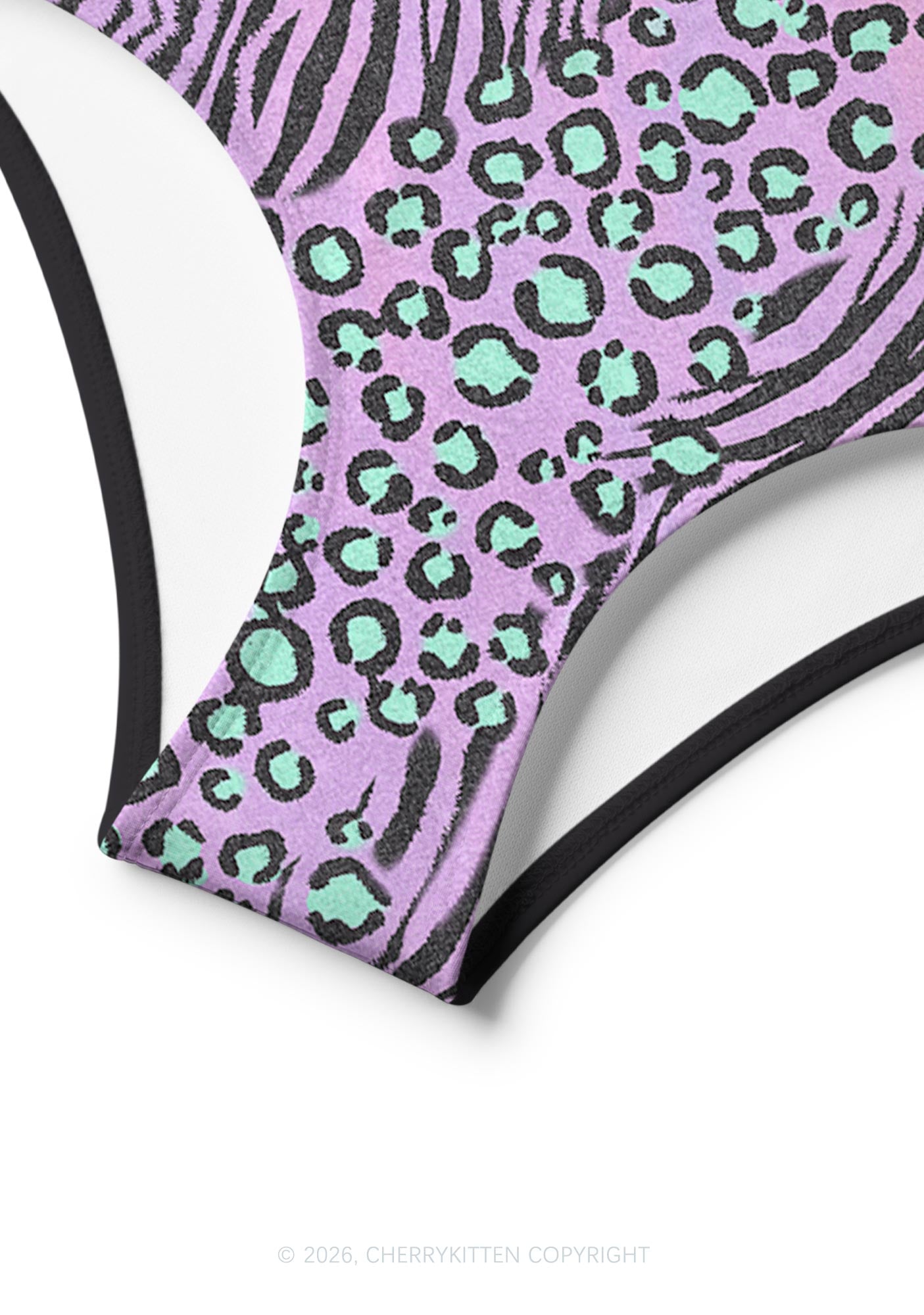 Purple Mixed Zebra Leopard Y2K Print Bikini Set Cherrykitten