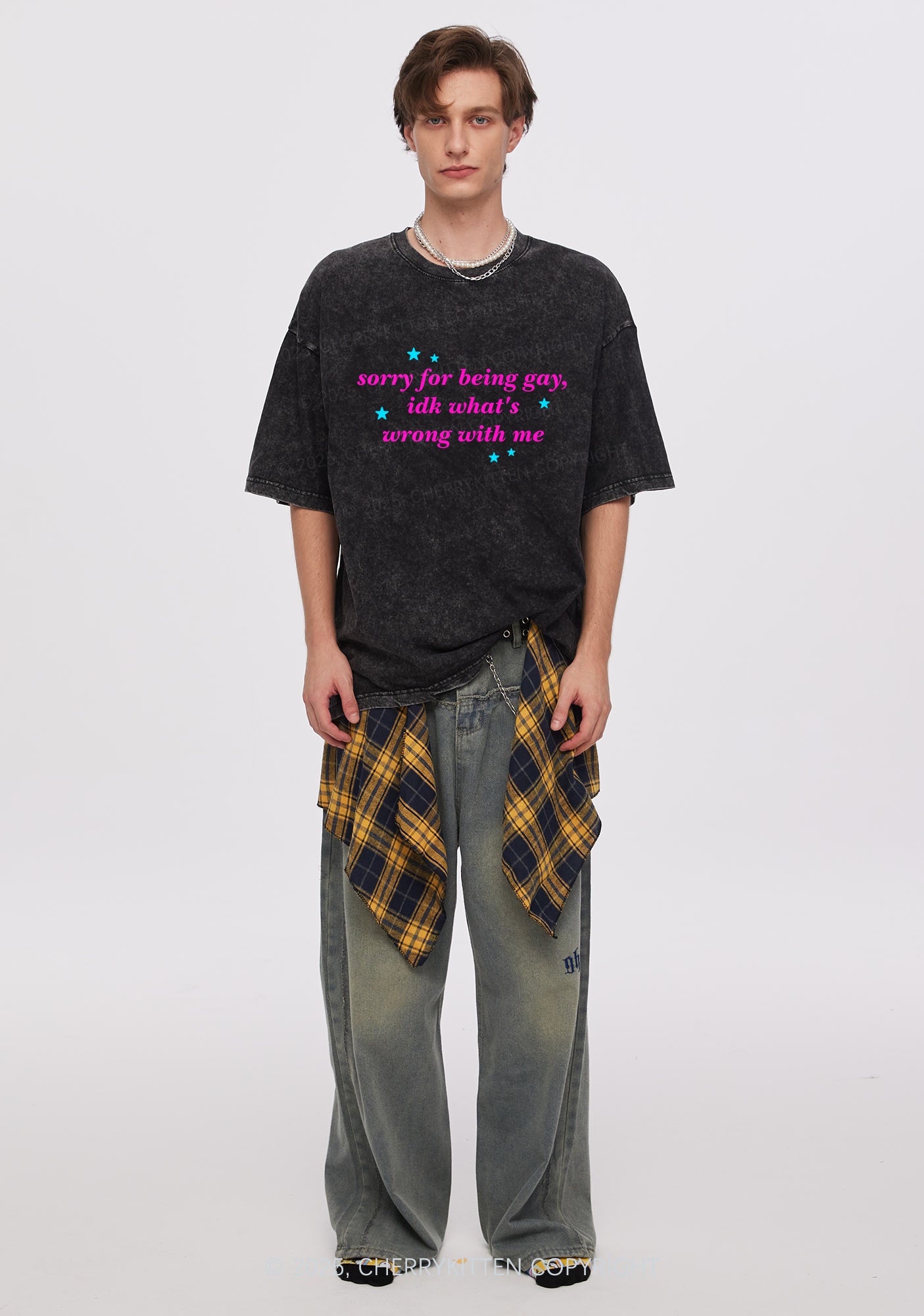Sorry For Being Gay Pride Y2K Shirts Washed Tee Cherrykitten