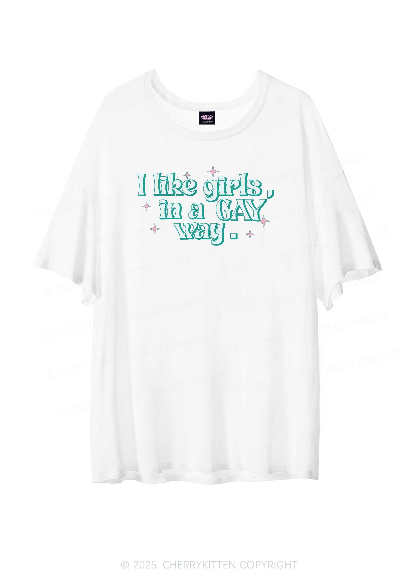 Like Girls In Gay Way Pride Y2K Sheer Boyfriend Tee Cherrykitten