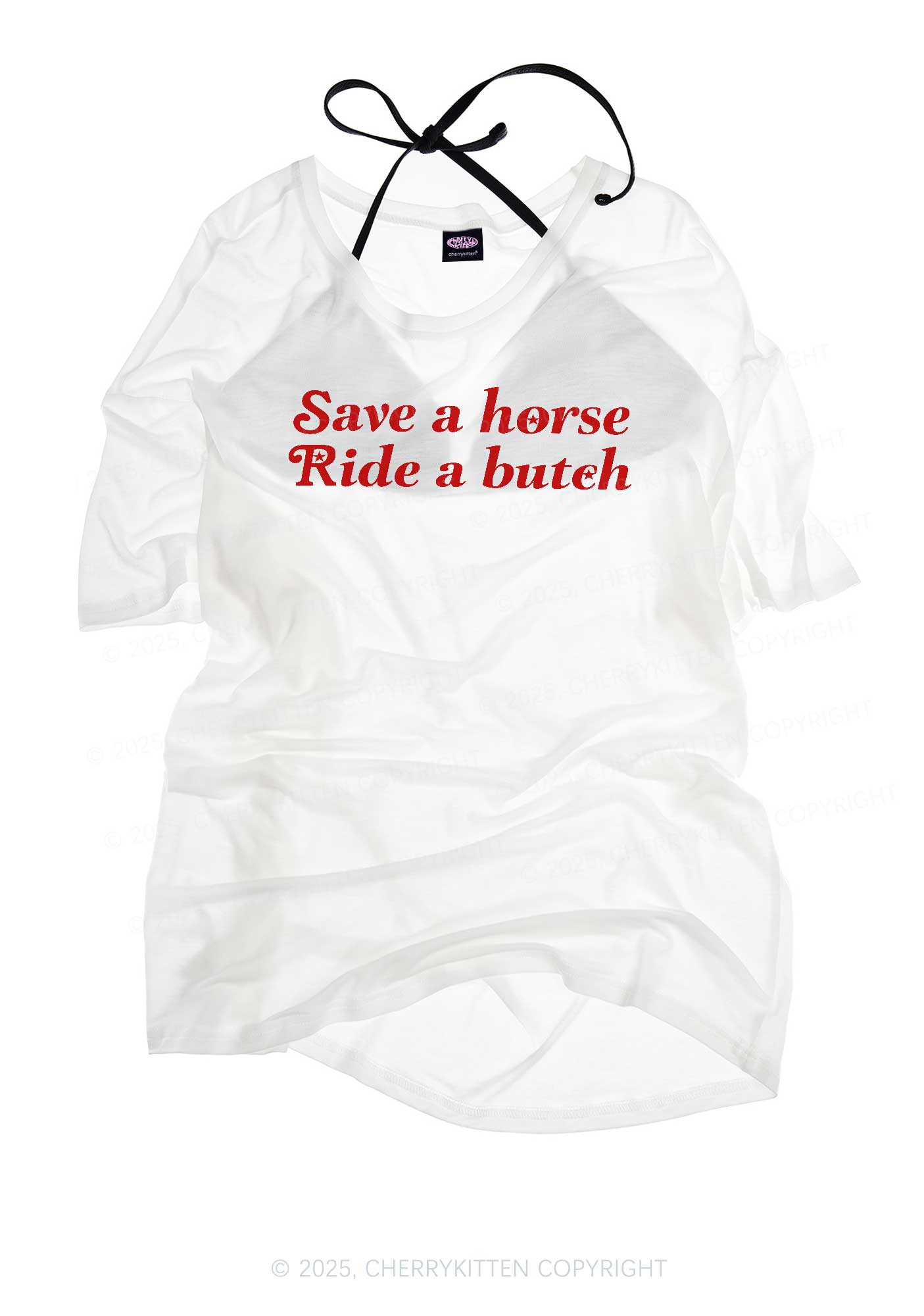 Save Horse Ride Butch Pride Y2K Sheer Boyfriend Tee Cherrykitten