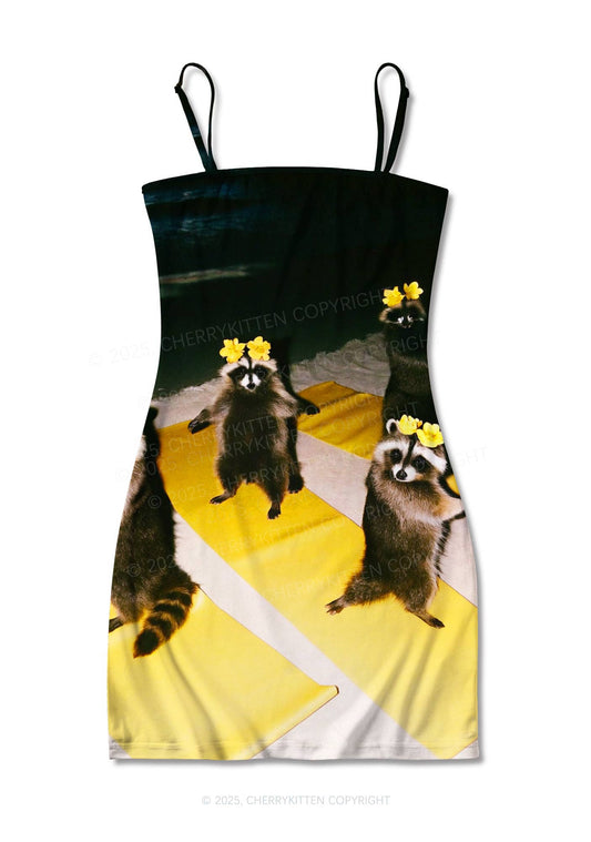 Yoga Raccoon Y2K Print Slip Dress Cherrykitten