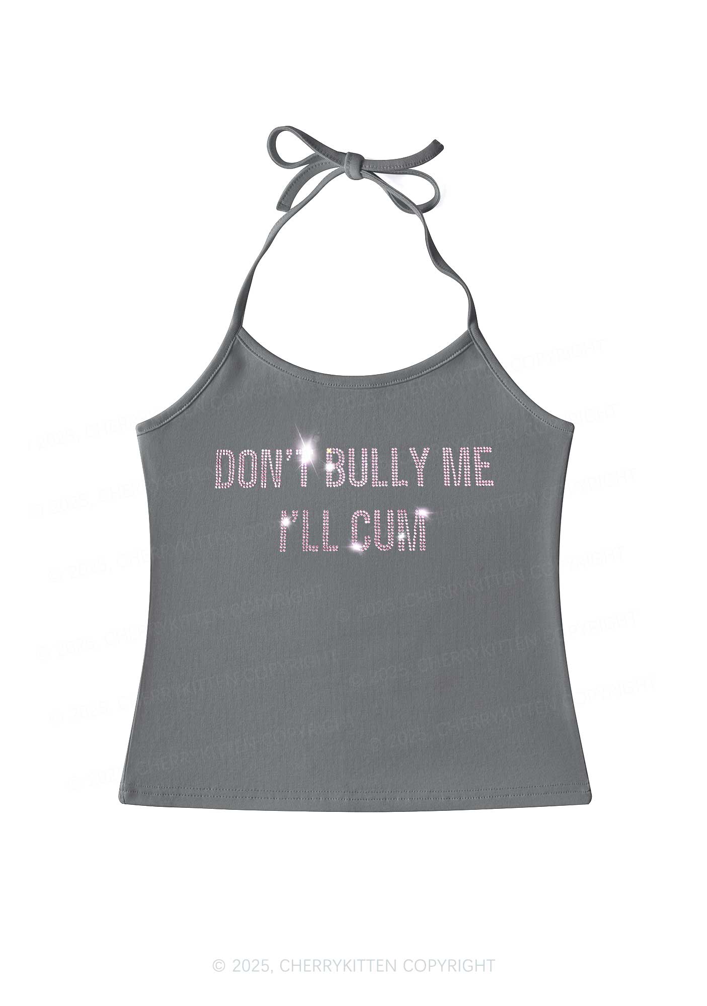 Rhinestone Dont Bully Me Y2K Halter Neck Cami Cherrykitten