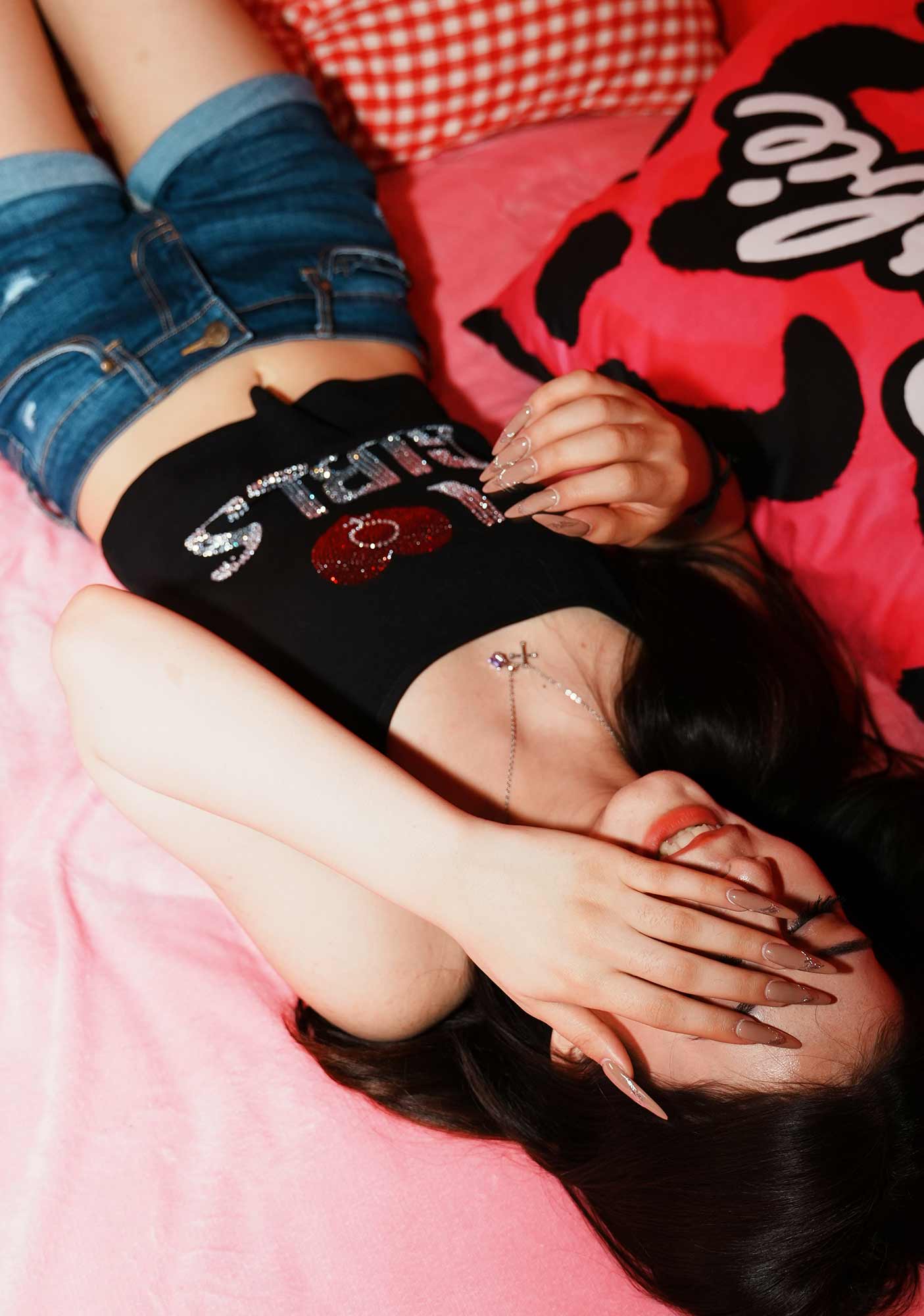 Rhinestone I Love Girls Pride Y2K Spaghetti Strap Cami Cherrykitten