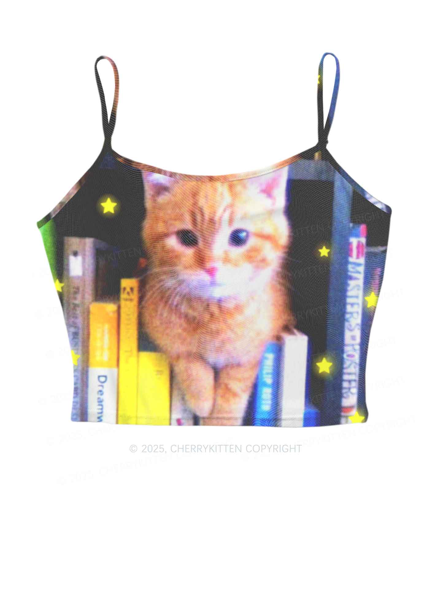 Feline Bookworm Y2K Mesh Cami Tank Cherrykitten