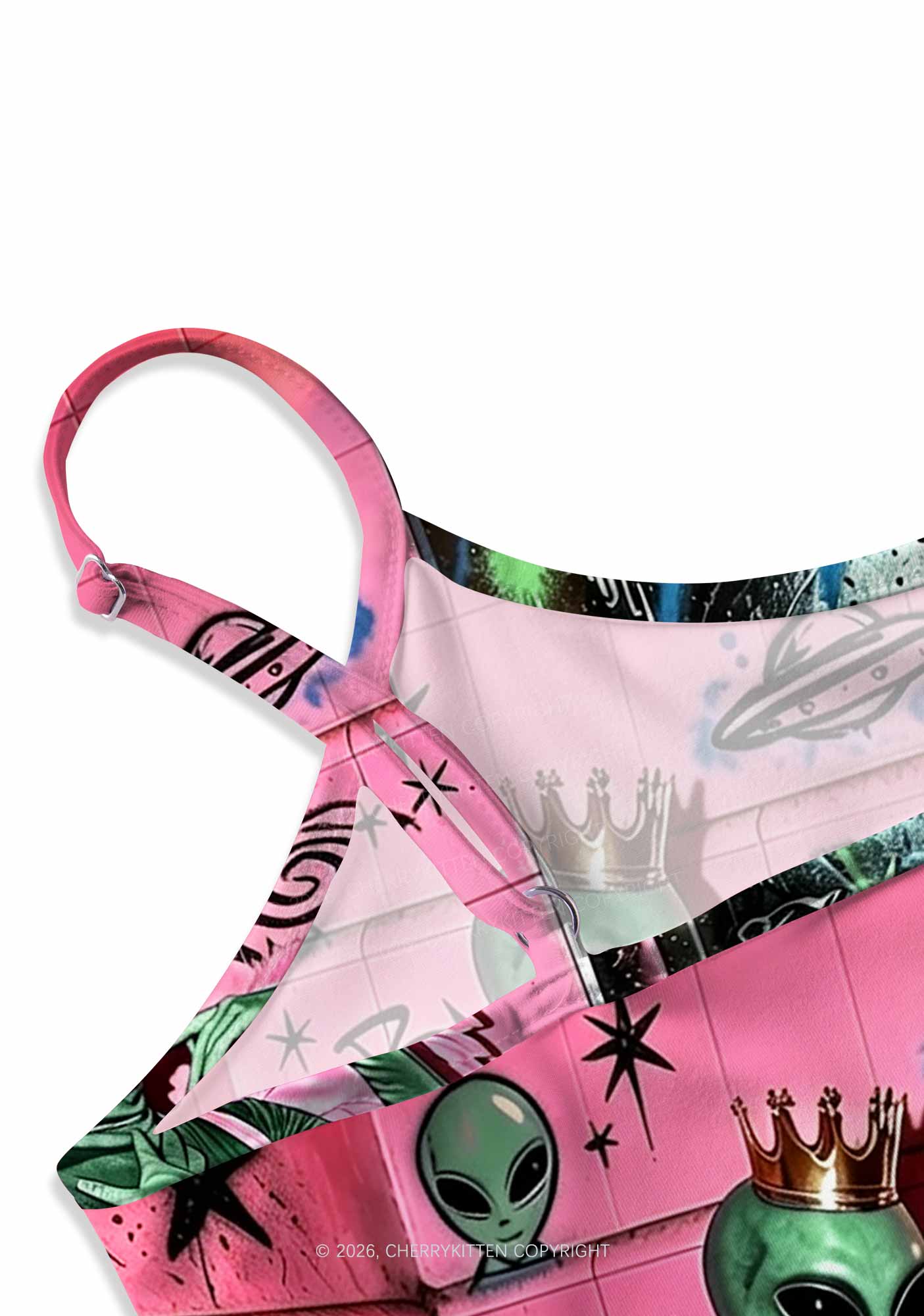 Alien Angel Graffiti Wall Y2K Print Slip Dress Cherrykitten