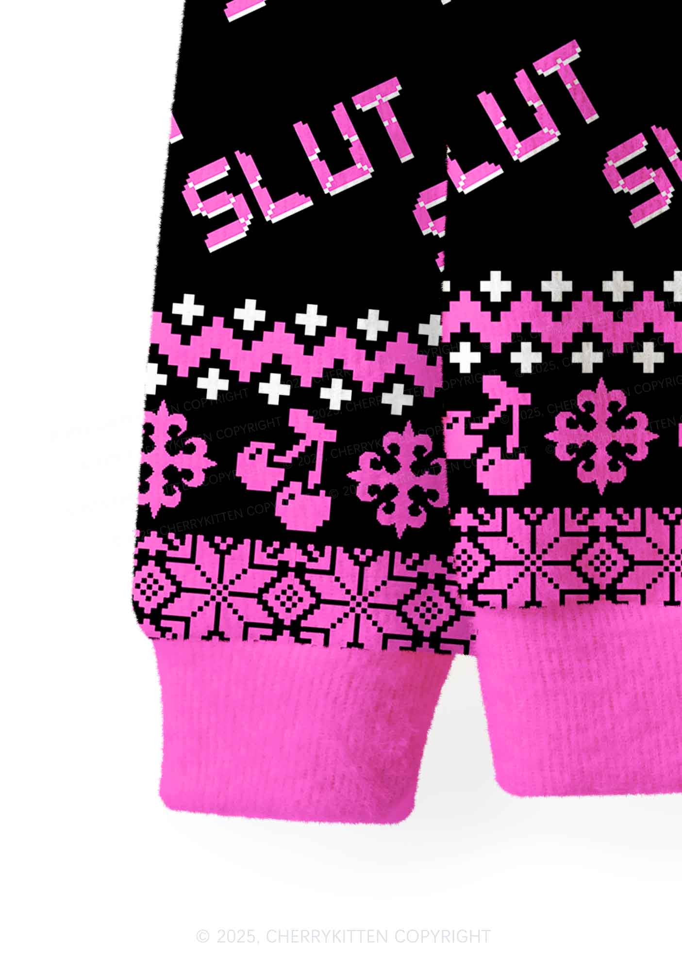 Hot Pink Slxt Y2K Christmas Cardigan Knit Sweatshirt Cherrykitten