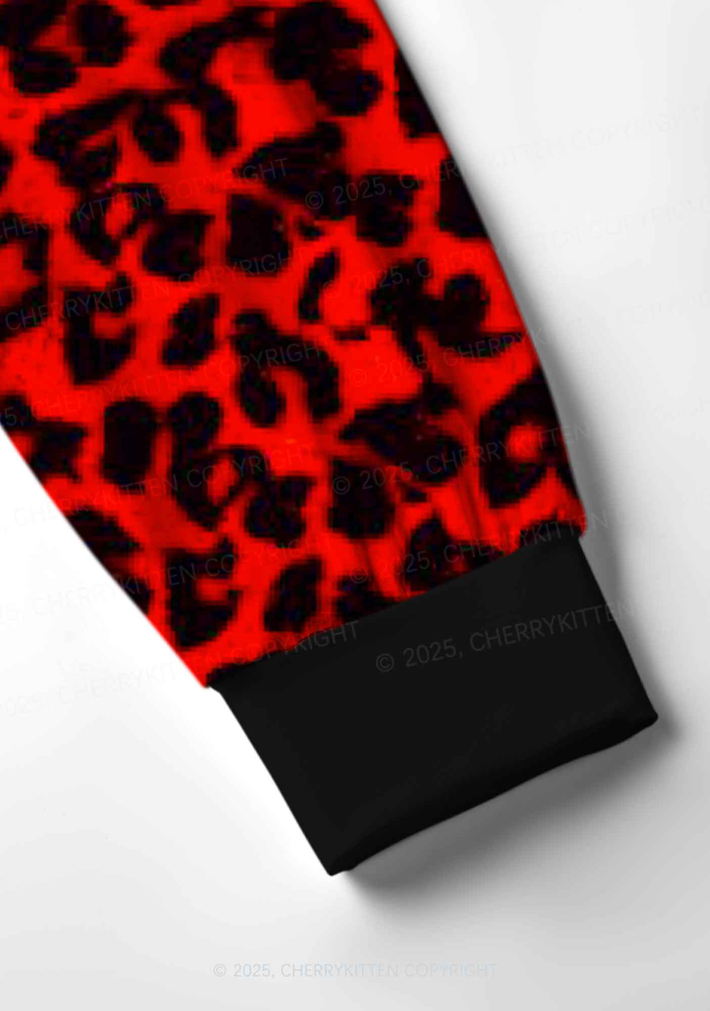 Red Leopard Y2K Print Long Sleeve Pajama Set Cherrykitten