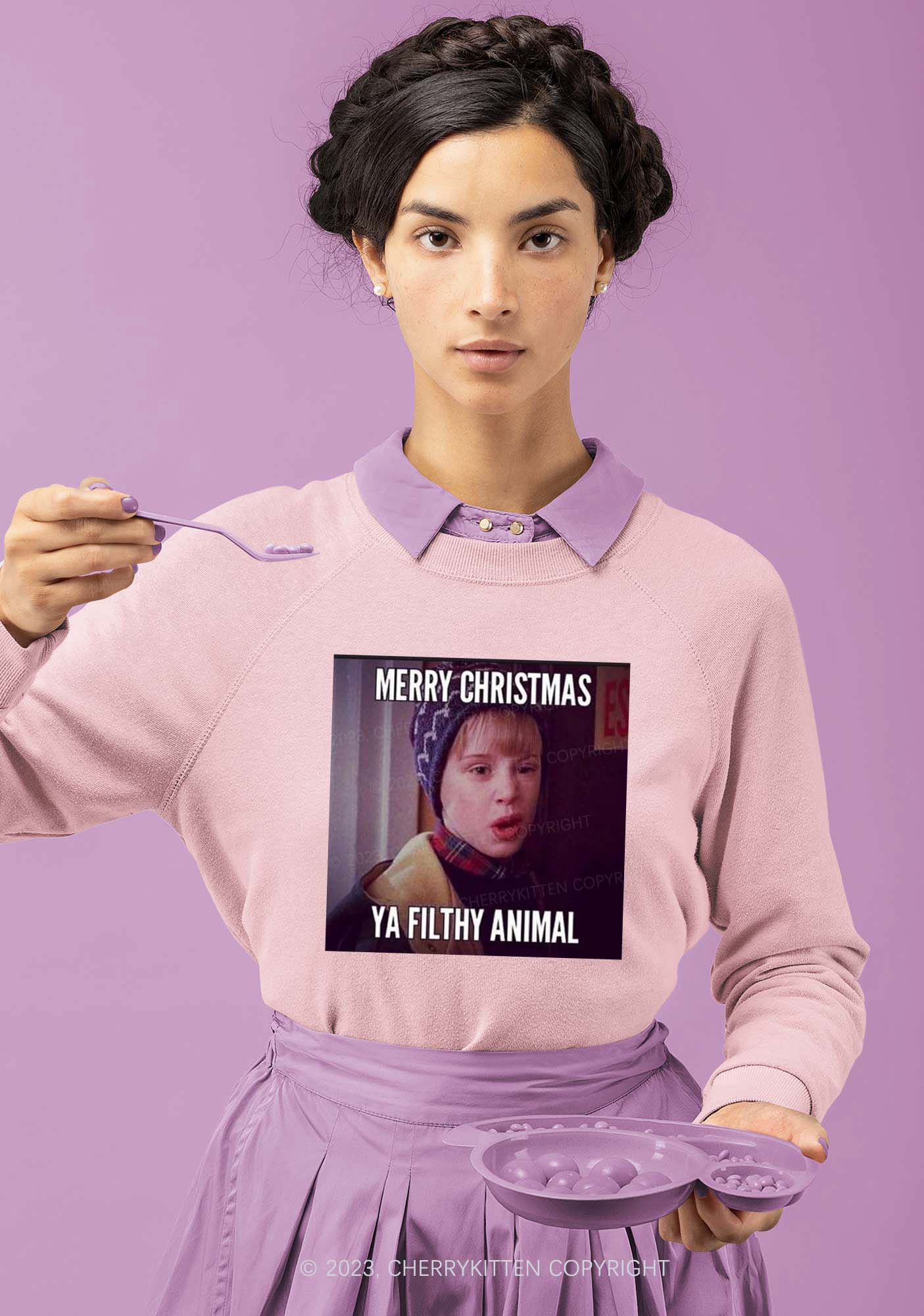 Merry Christmas Ya Filthy Animal Y2K Sweatshirt Cherrykitten
