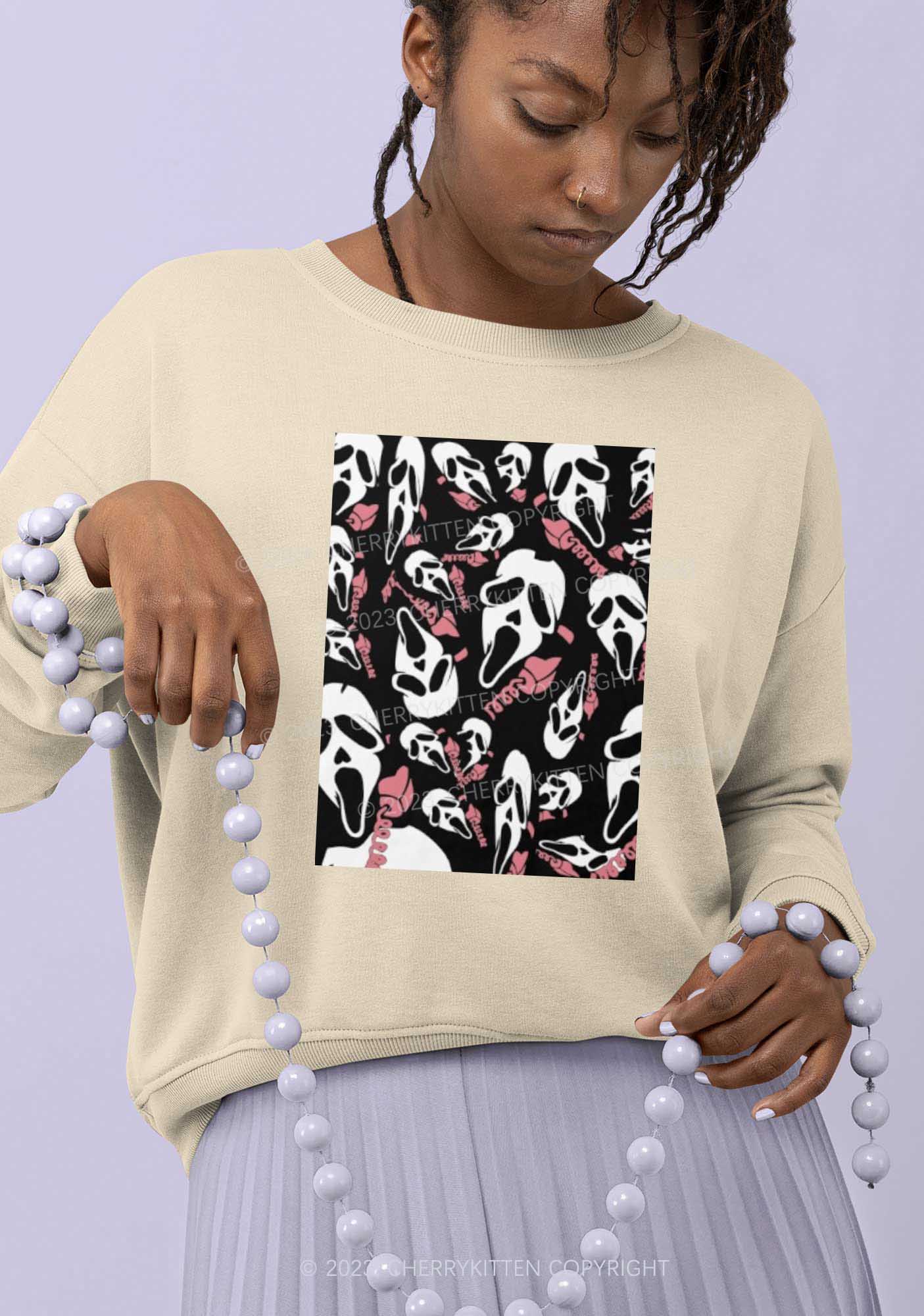 Horror Ghost Hang Up Halloween Y2K Sweatshirt Cherrykitten