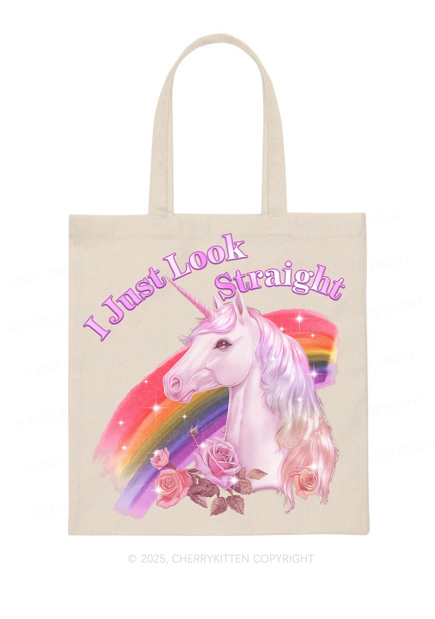 Look Straight Unicorn Pride Y2K Canvas Tote Bag Cherrykitten