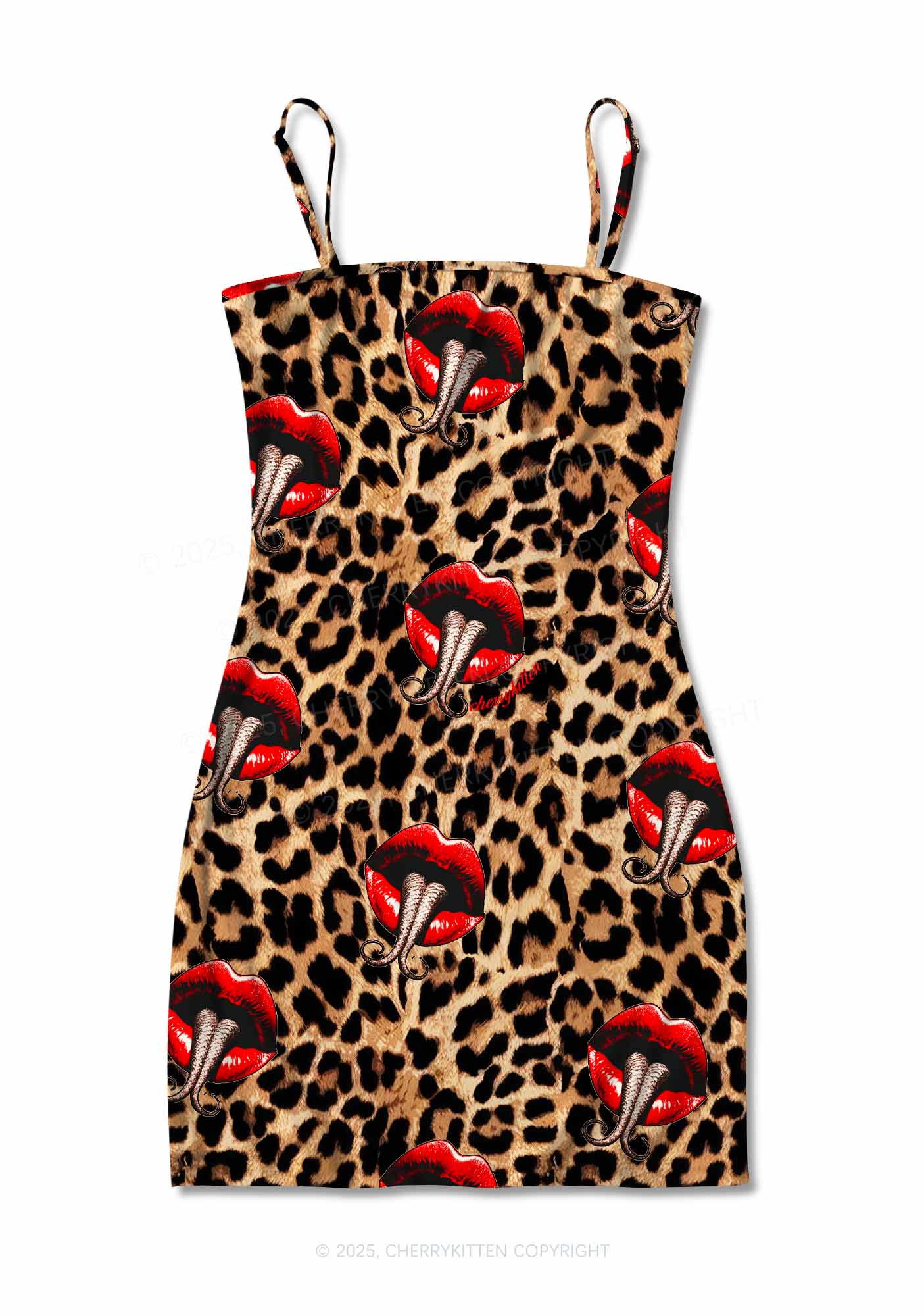 Halloween Leopard Lips Snakes Y2K Print Slip Dress Cherrykitten