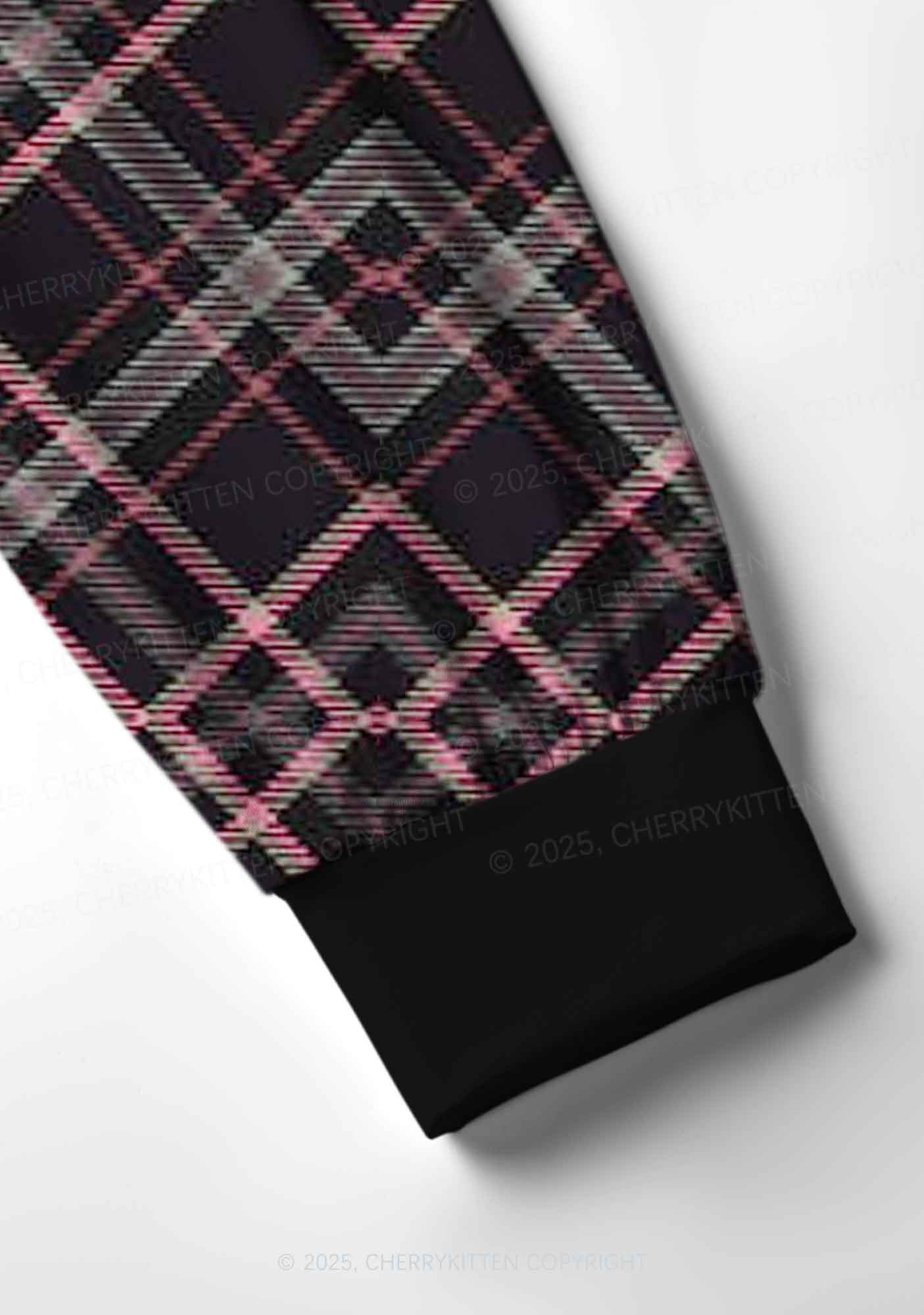 Pink Plaid Y2K Print Long Sleeve Pajama Set Cherrykitten