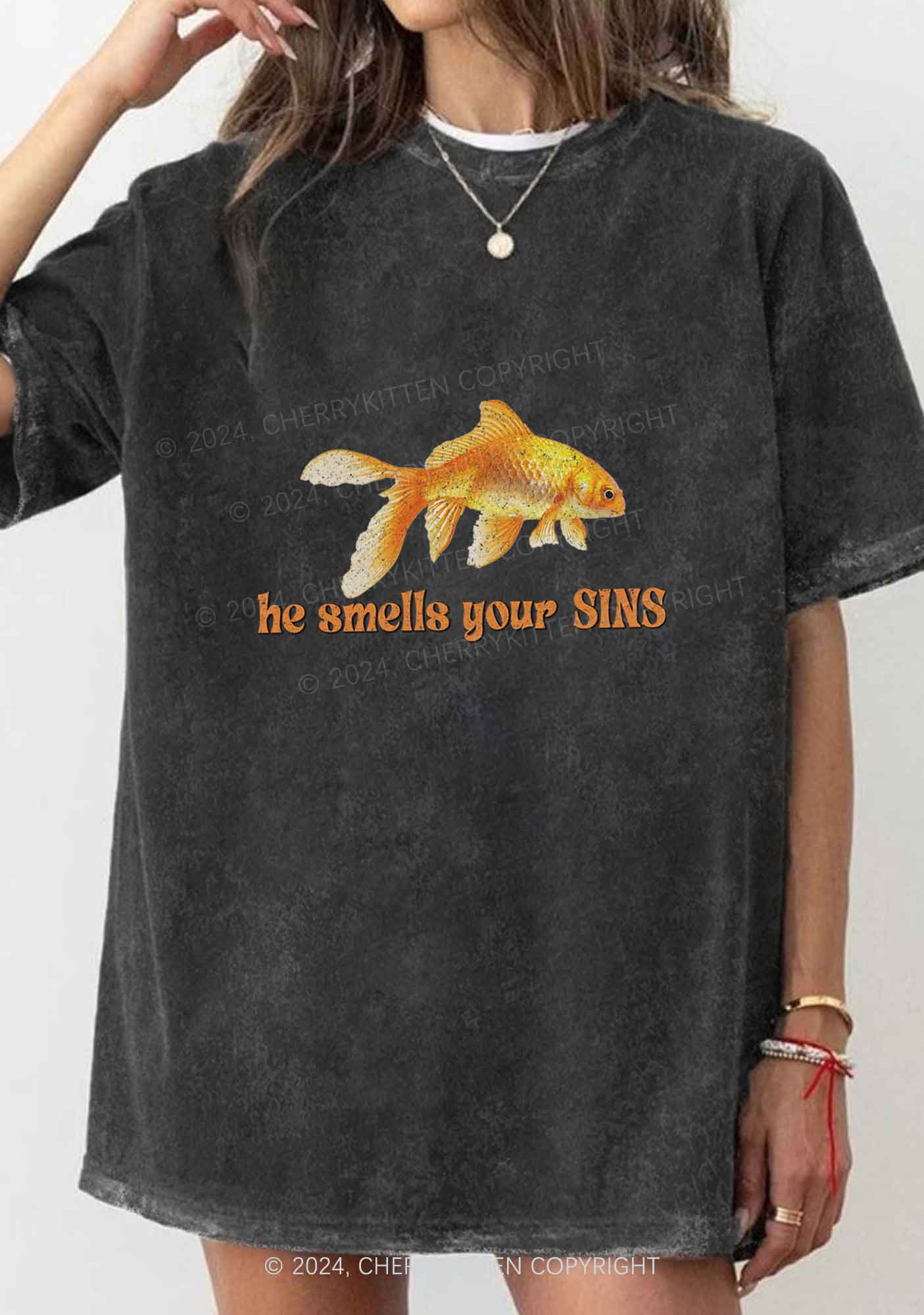 He Smells Your Sins Y2K Washed Tee Cherrykitten