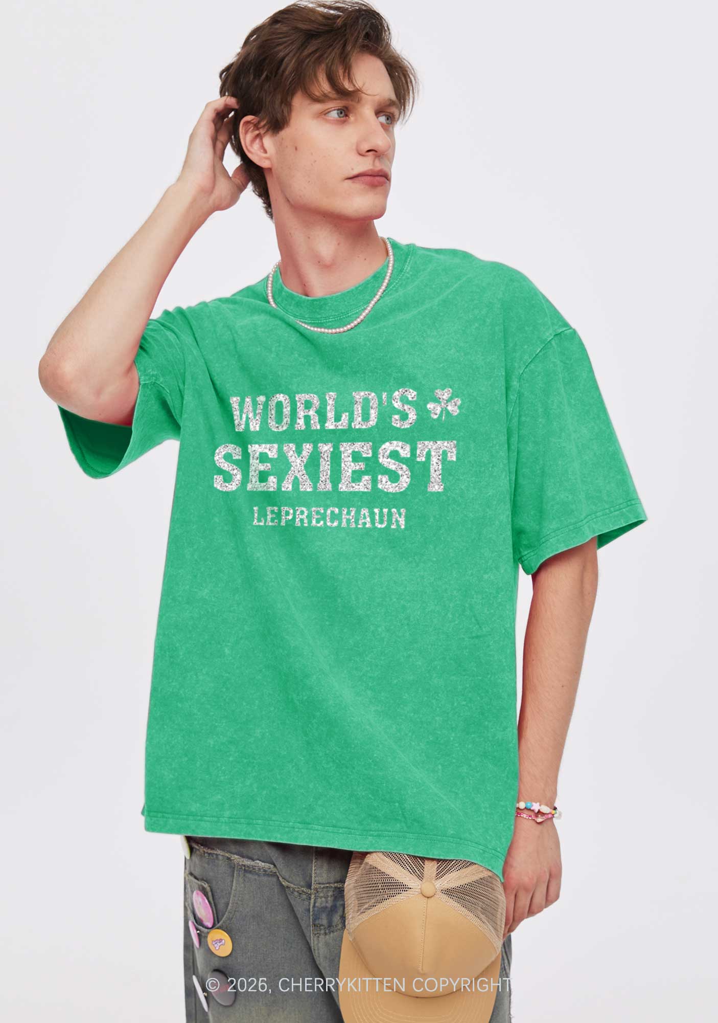 Glitter Worlds Sexiest Leprechaun St Patricks Y2K Shirts Washed Tee Cherrykitten