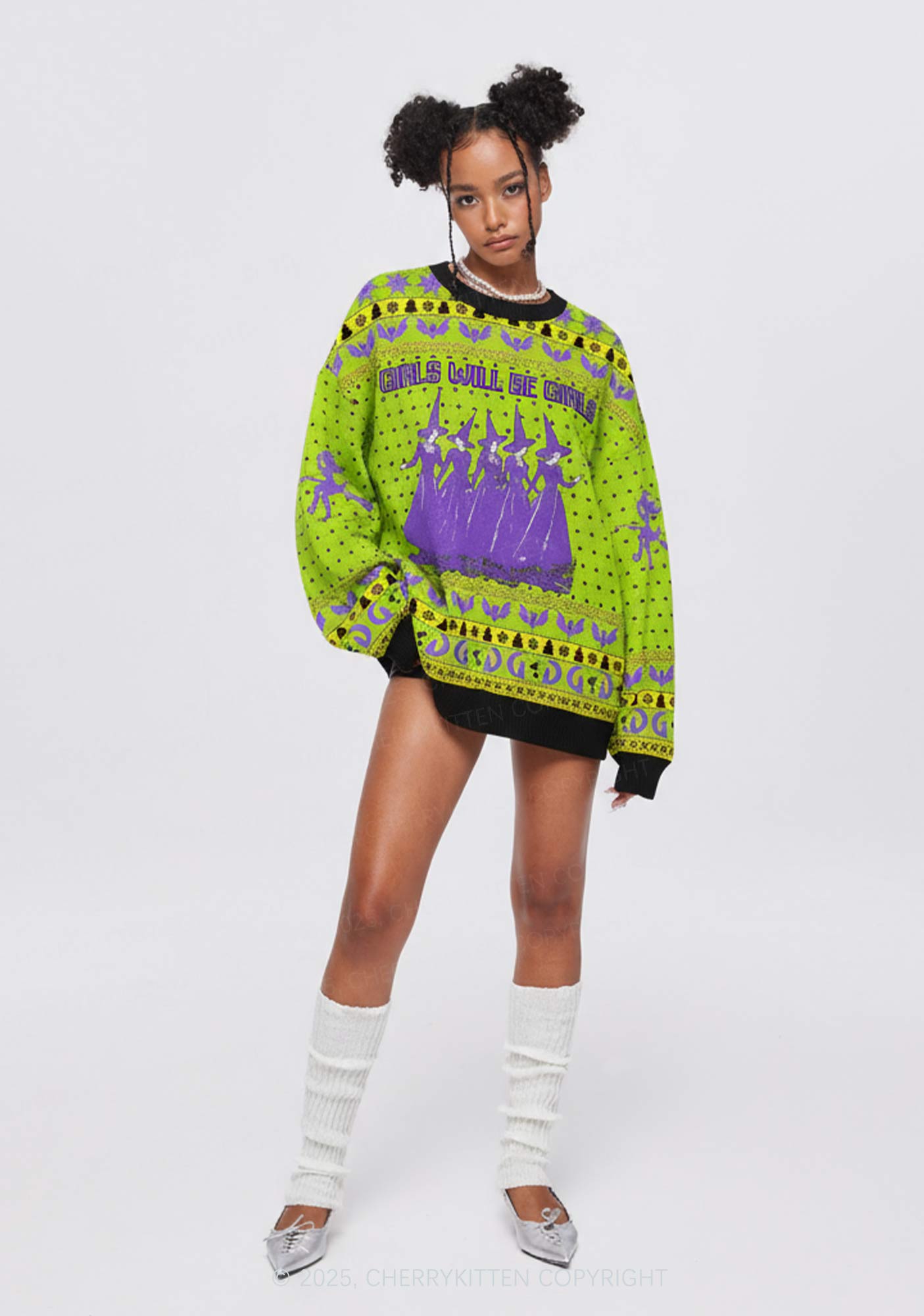 Halloween Girls Will Be Girls Y2K Christmas Knit Sweatshirt Cherrykitten