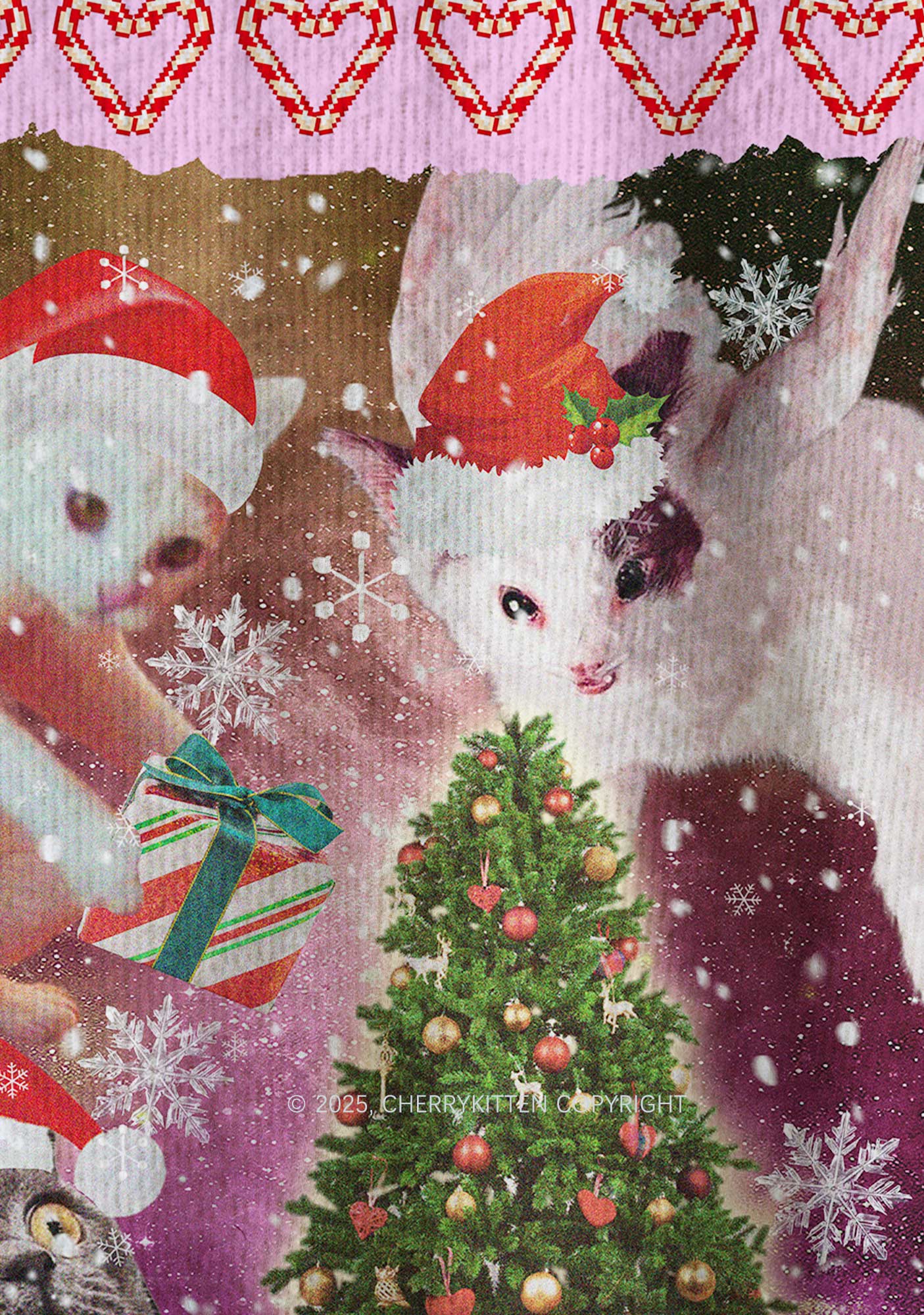 Cats Gift Y2K Christmas Knit Sweatshirt Cherrykitten