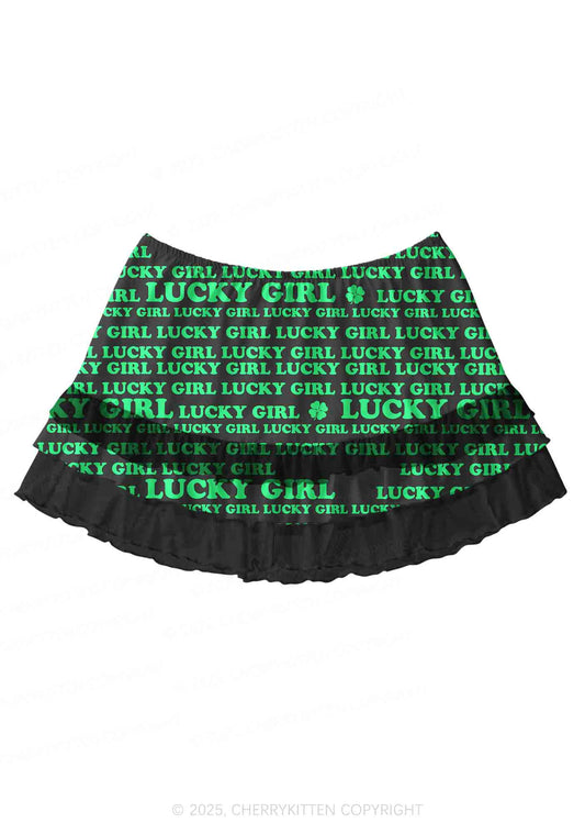 Lucky Girl Y2K Print Mini Layered Skirt Cherrykitten