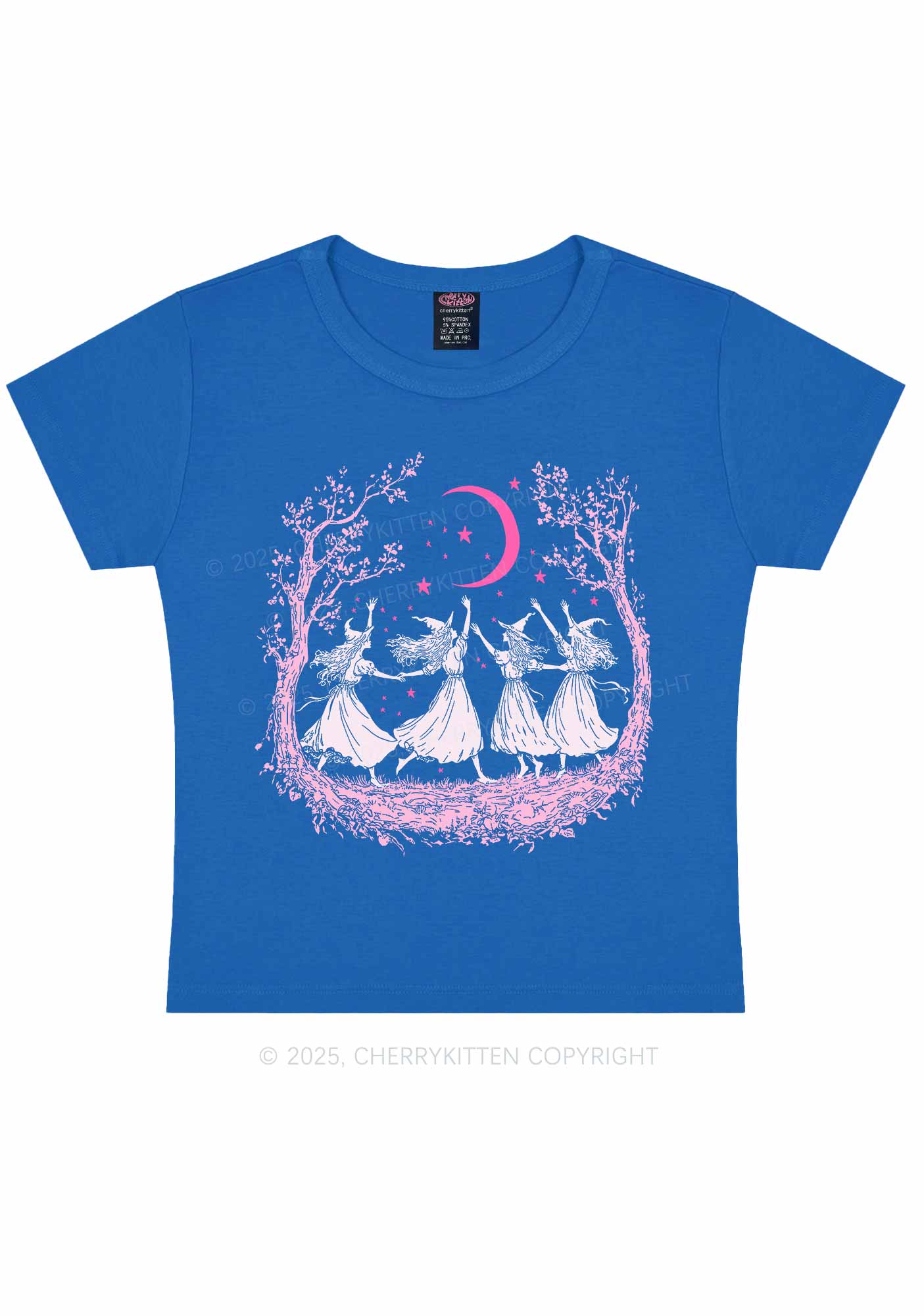 Halloween Witches Dancing Under Moon Y2K Baby Tee Cherrykitten