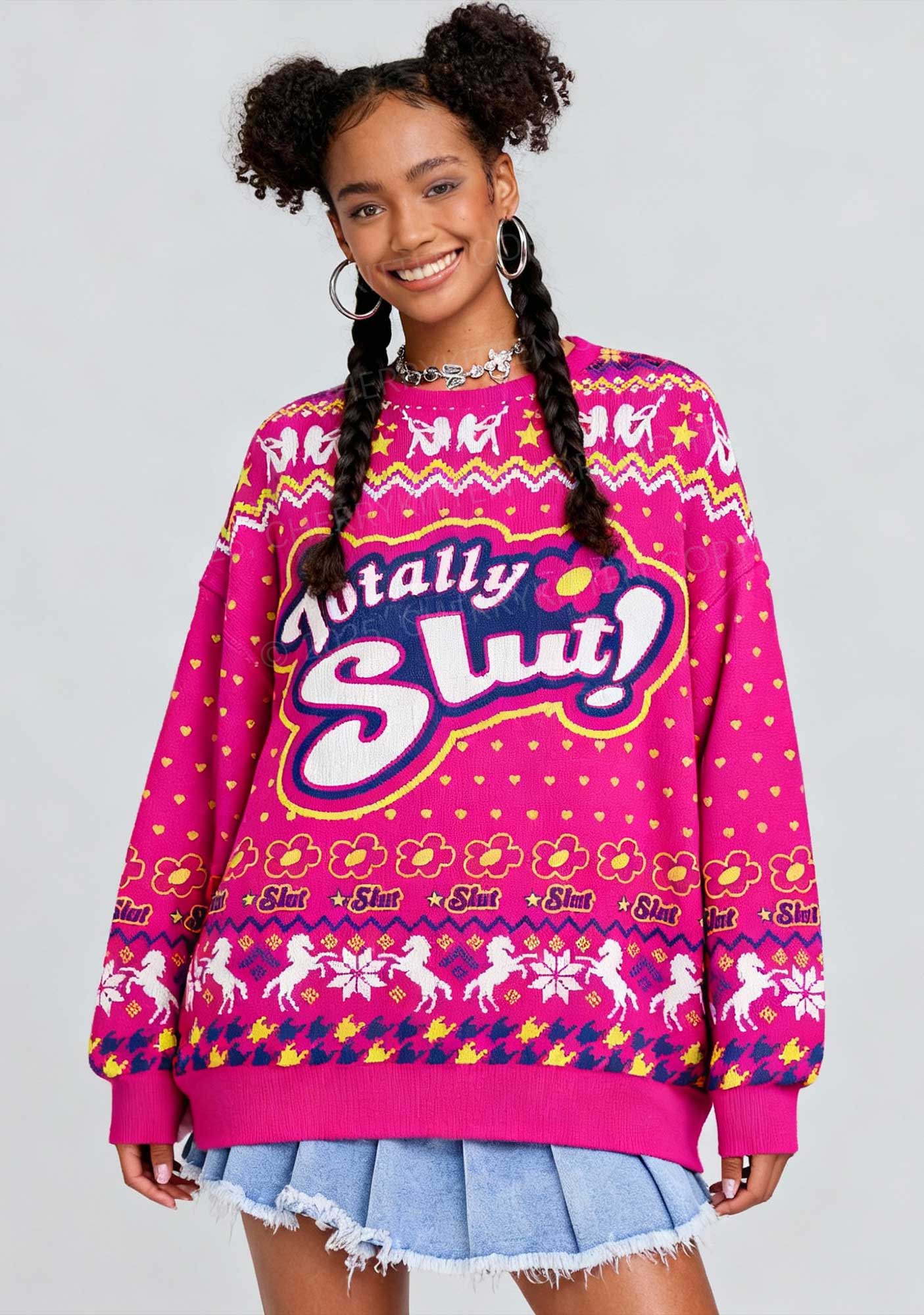Totally Slxt Y2K Christmas Knit Sweatshirt Cherrykitten
