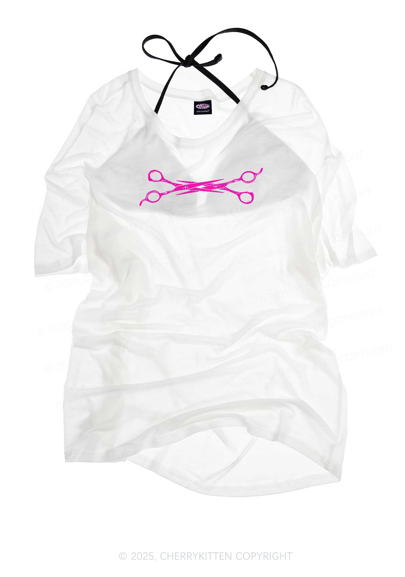 Pink Scissor Pride Y2K Sheer Boyfriend Tee Cherrykitten