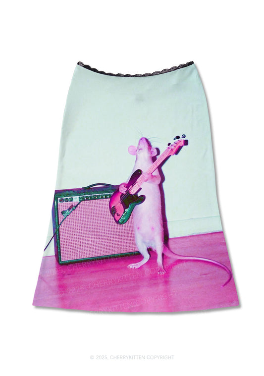 Rat Guitarist Y2K Print Midi Skirt Cherrykitten