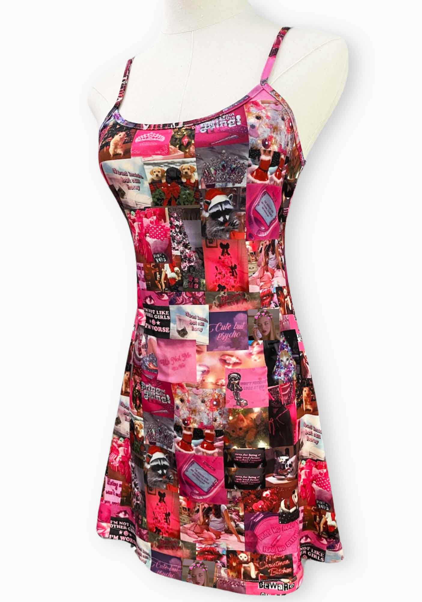 Pink Y2K Collage Pajama Cami Dress