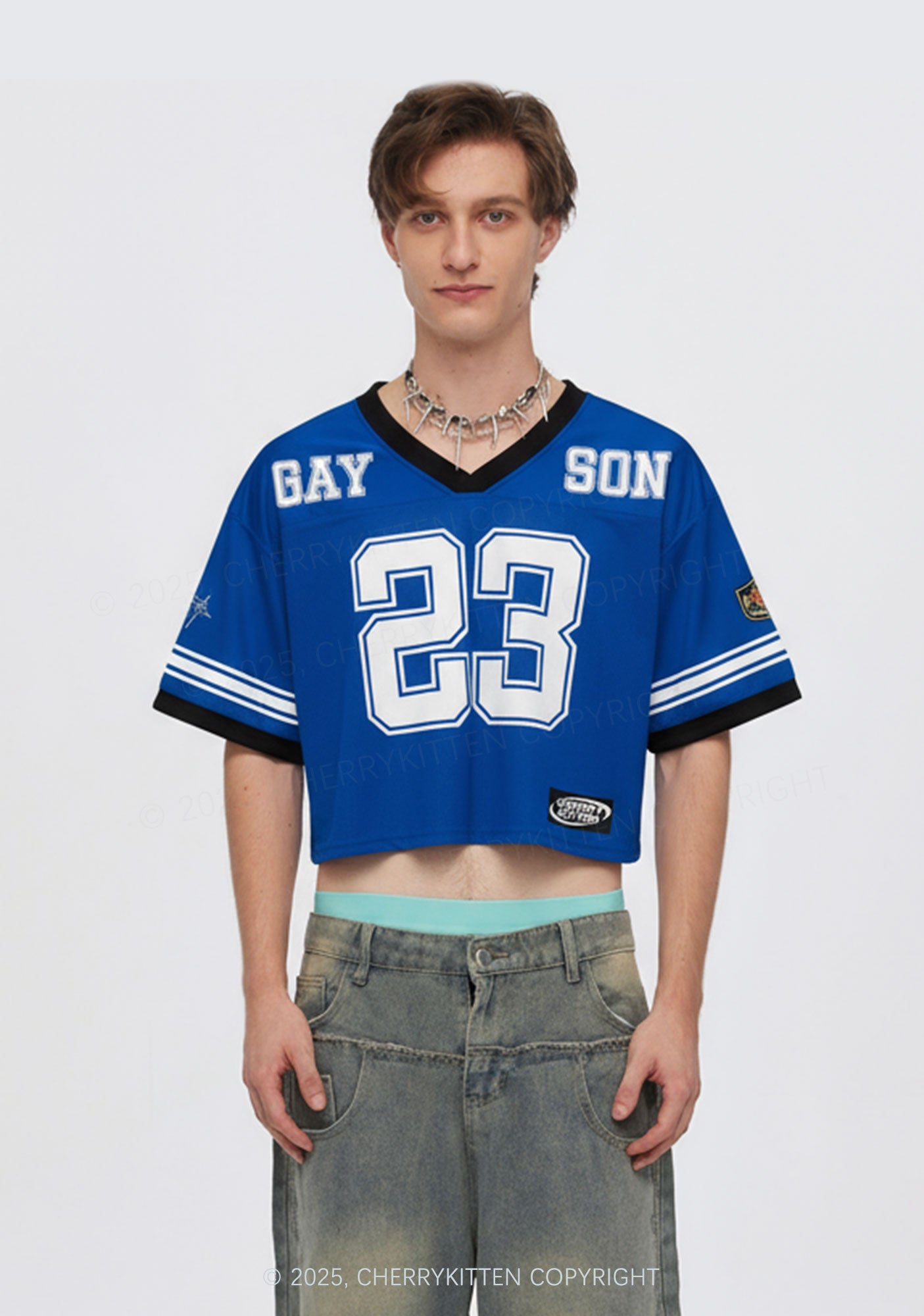 Custom Blue Gay Son Pride Y2K Crop Sport Jersey Shirts Cherrykitten