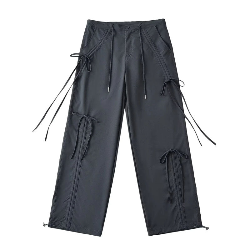 Y2K Bow Lace up Wide-leg Cargo Pants Cherrykitten