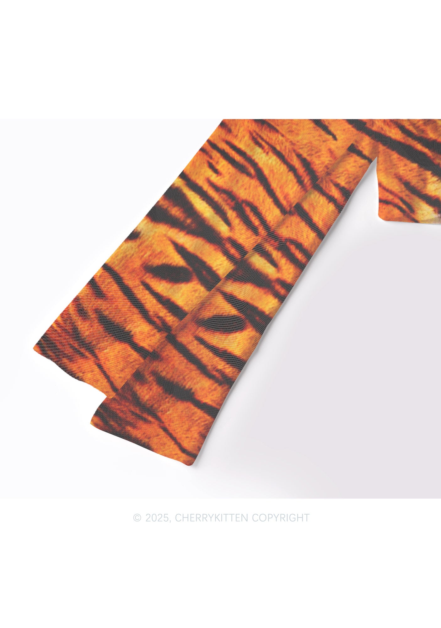 Tiger With Flowers Y2K Mesh Long Sleeve Crop Top Cherrykitten
